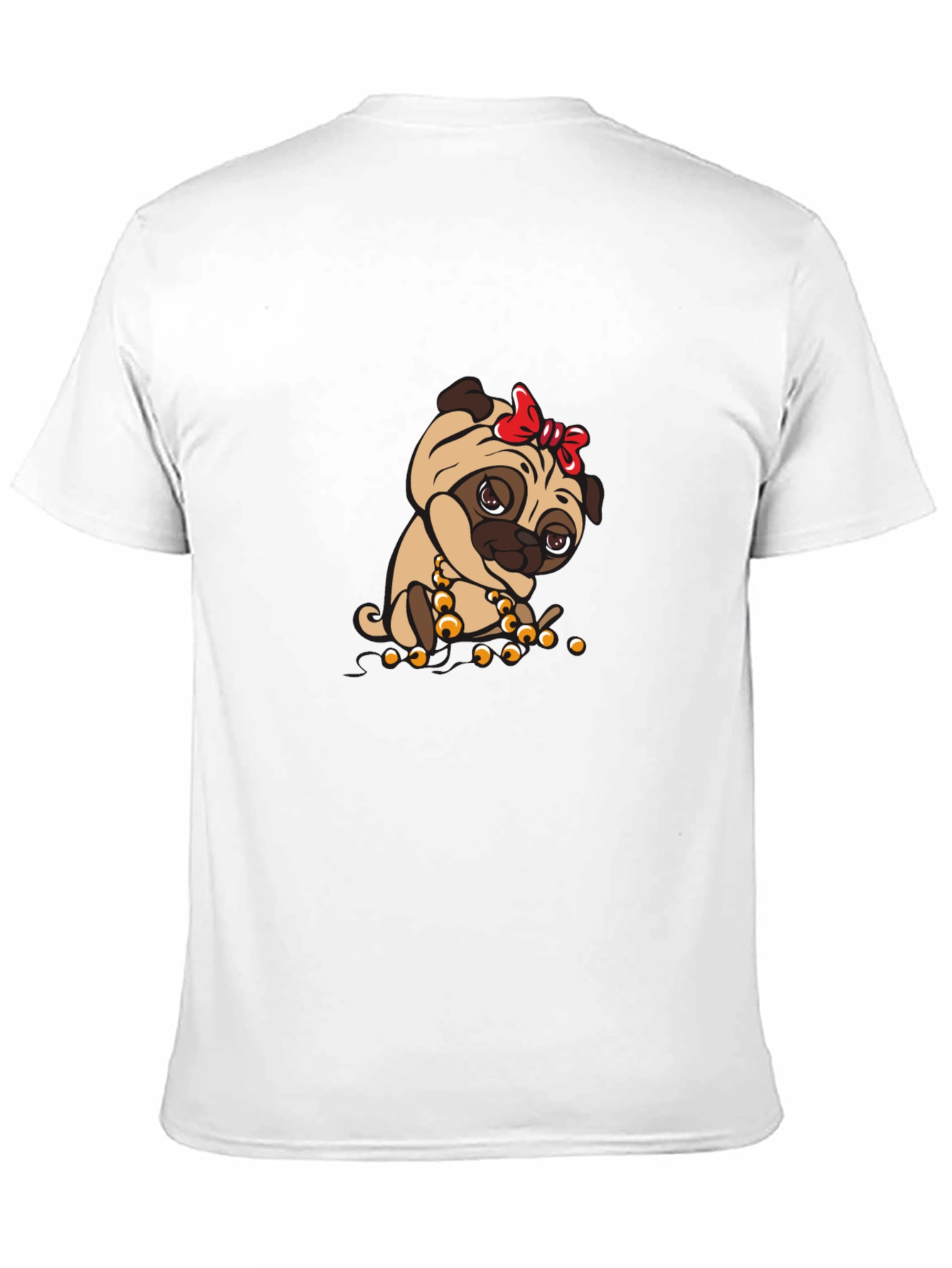 Pug With Bow Black T-Shirt