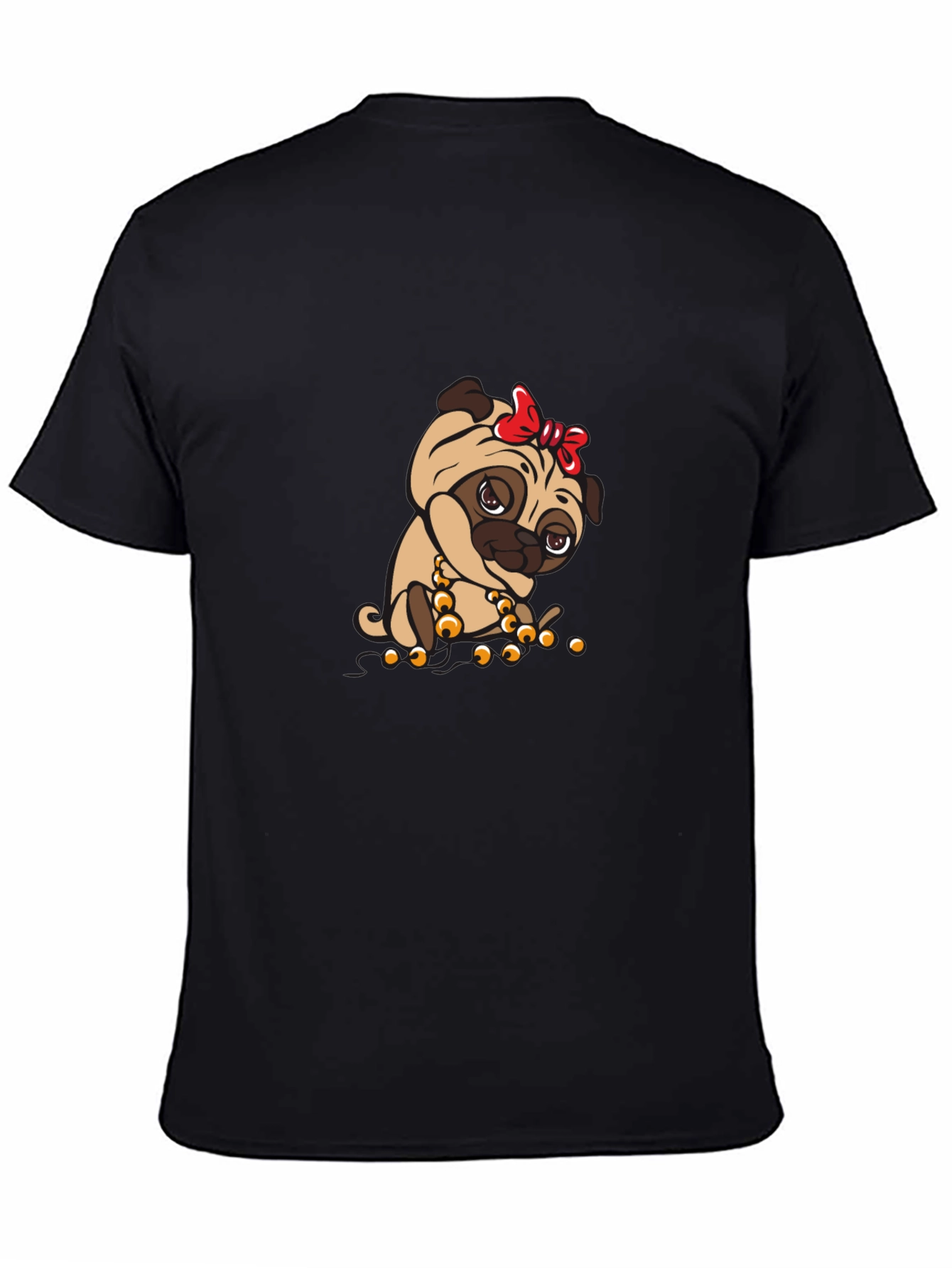 Pug With Bow Black T-Shirt