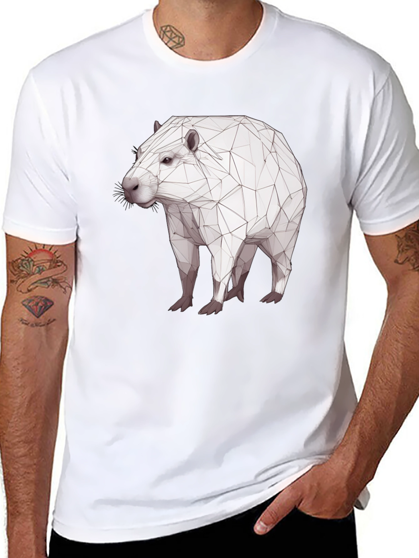 Geometric Capybara Black T-Shirt