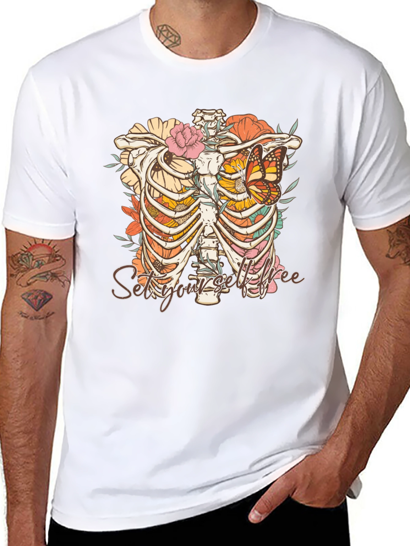 Floral Rib Cage T-Shirt - Set Yourself Free