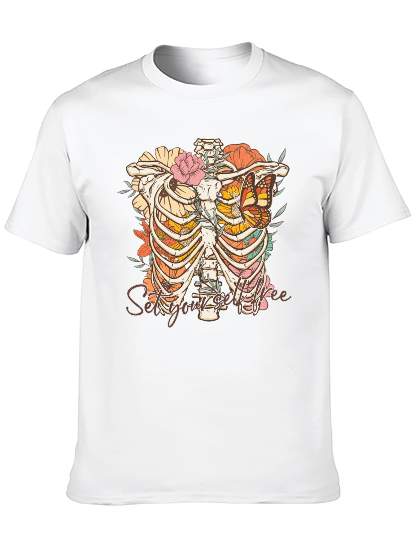 Floral Rib Cage T-Shirt - Set Yourself Free