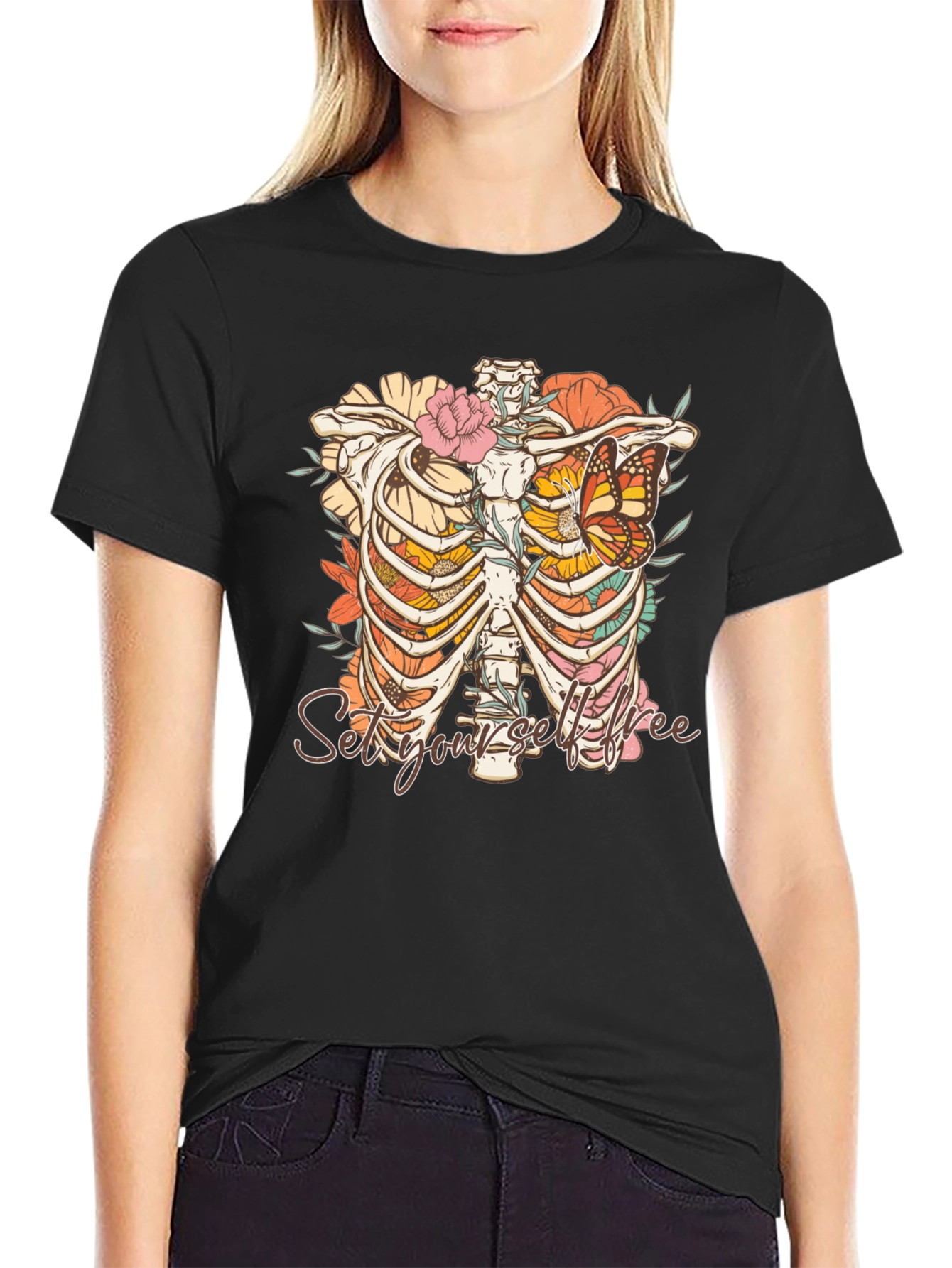 Floral Rib Cage T-Shirt - Set Yourself Free