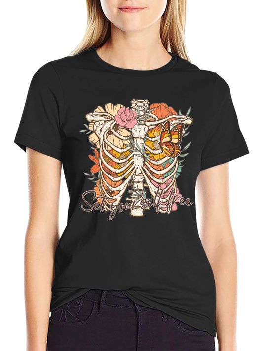 Floral Rib Cage T-Shirt - Set Yourself Free