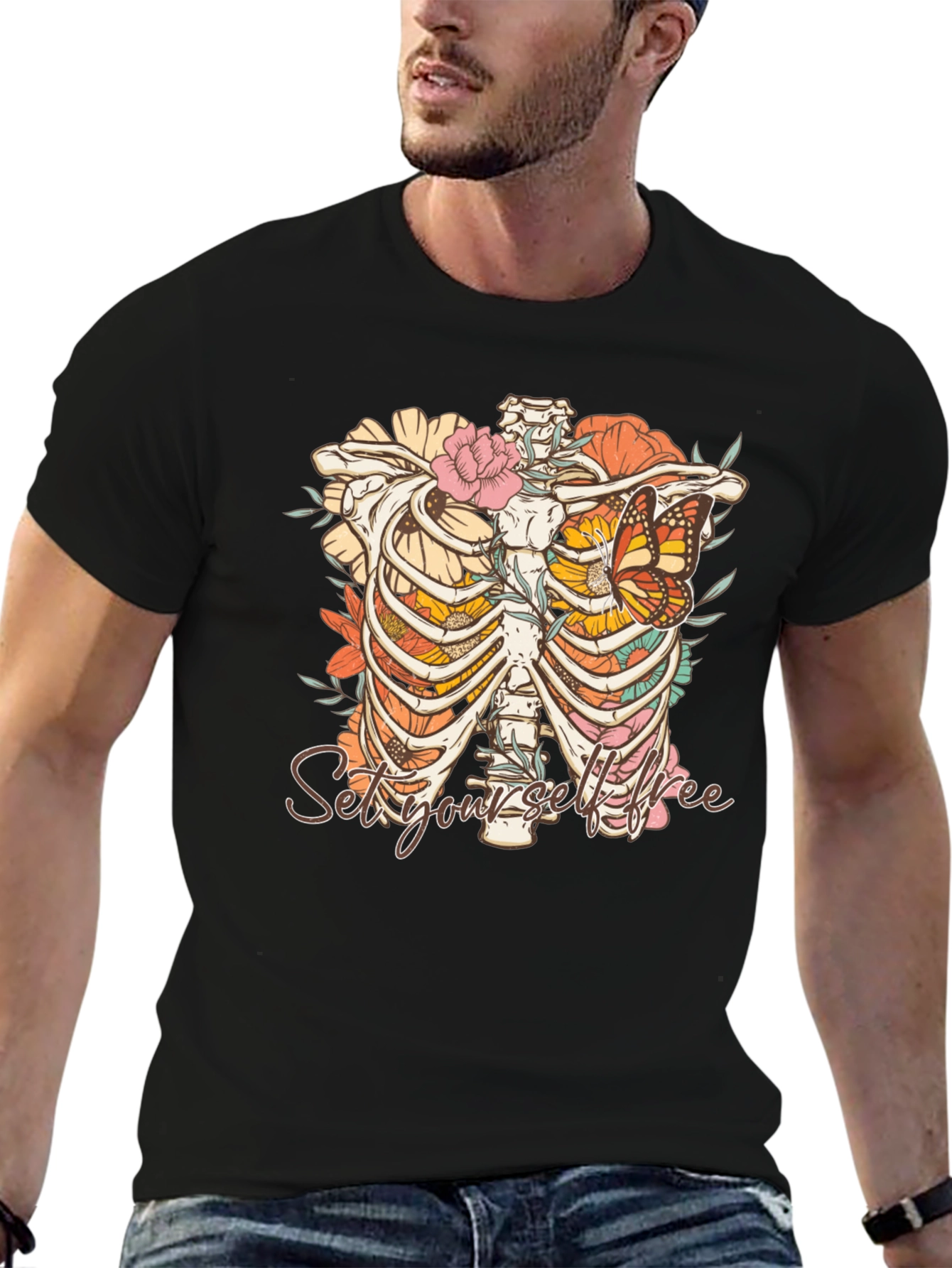 Floral Rib Cage T-Shirt - Set Yourself Free