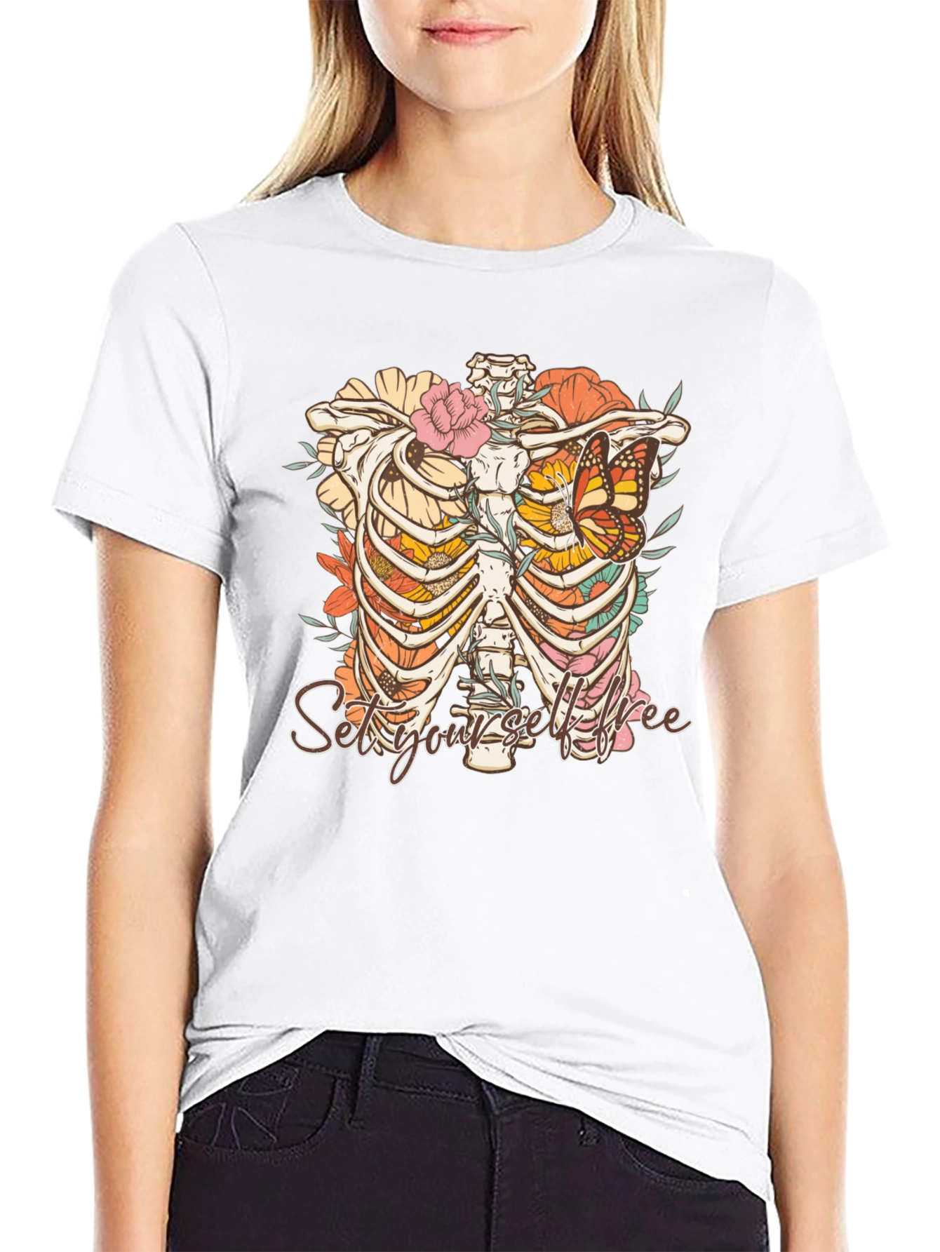 Floral Rib Cage T-Shirt - Set Yourself Free
