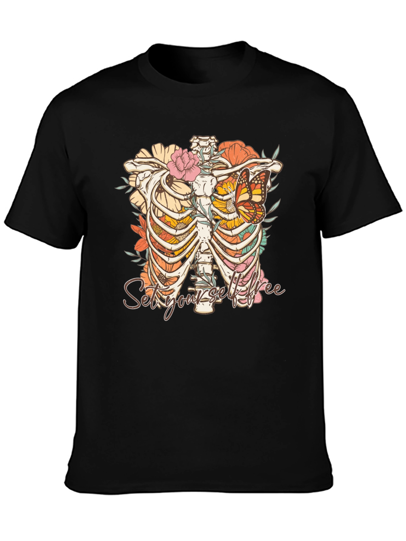 Floral Rib Cage T-Shirt - Set Yourself Free
