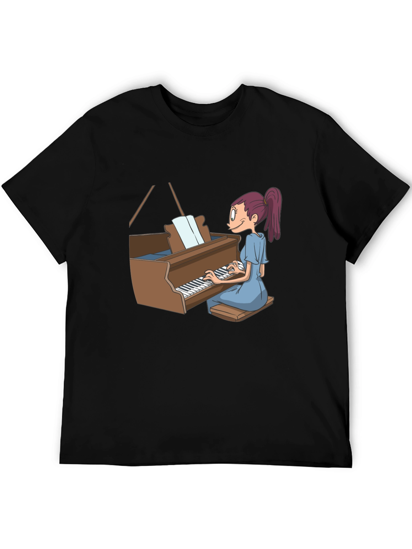 Piano Girl Graphic Tee - Black Cotton T-Shirt
