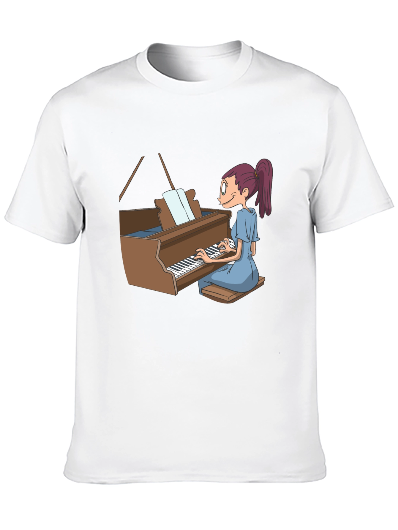 Piano Girl Graphic Tee - Black Cotton T-Shirt