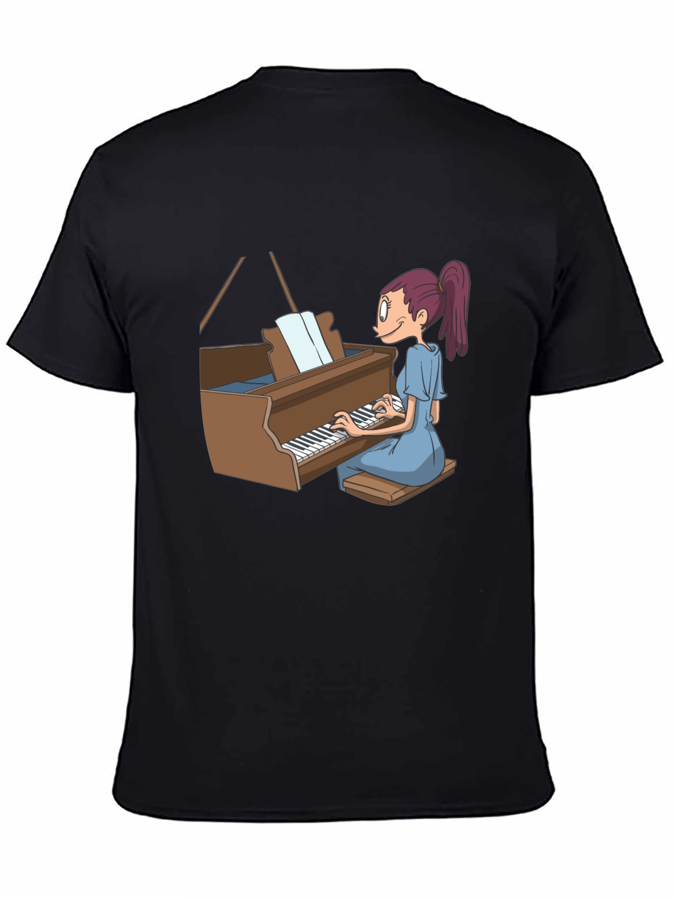 Piano Girl Graphic Tee - Black Cotton T-Shirt