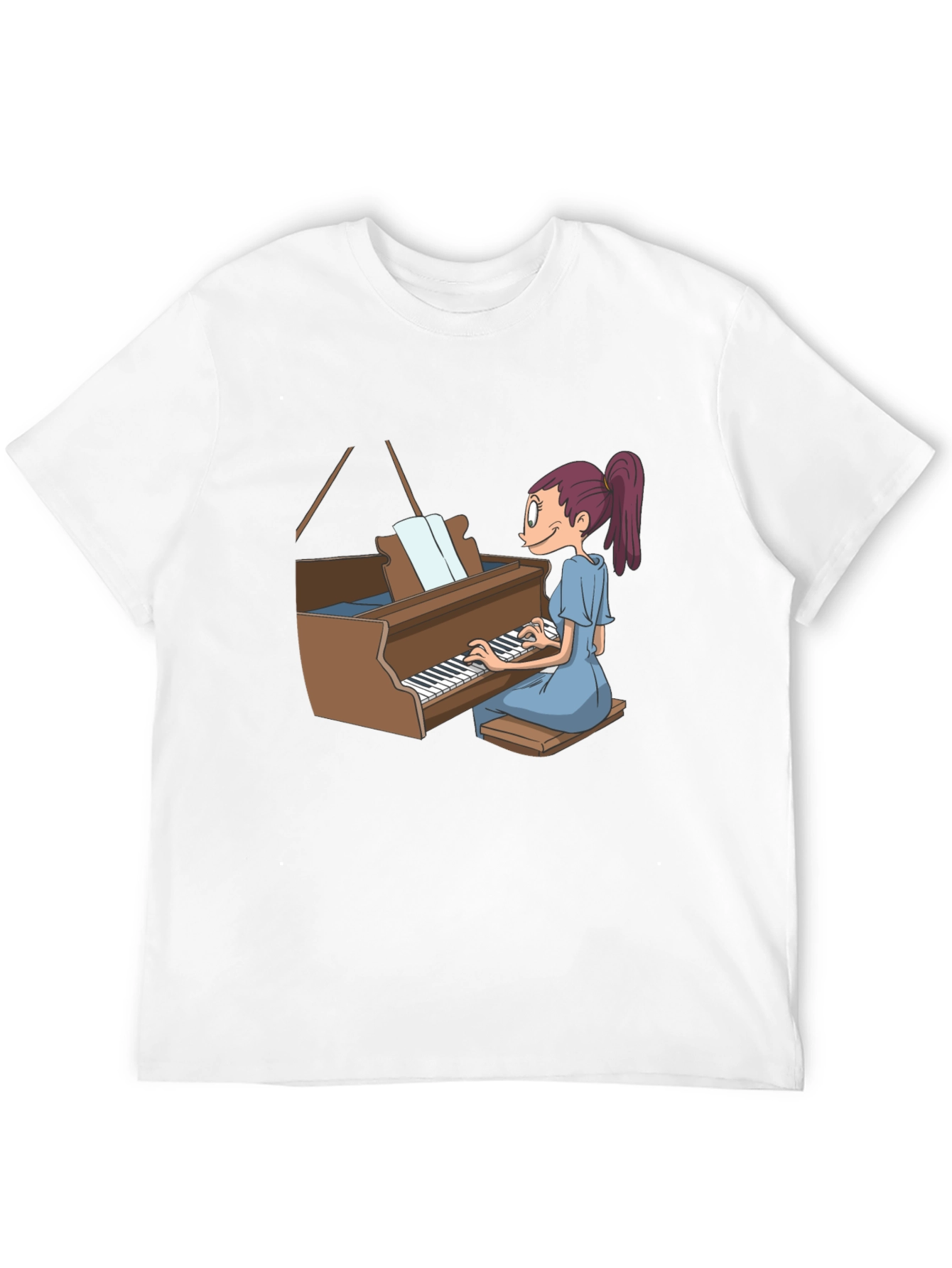 Piano Girl Graphic Tee - Black Cotton T-Shirt