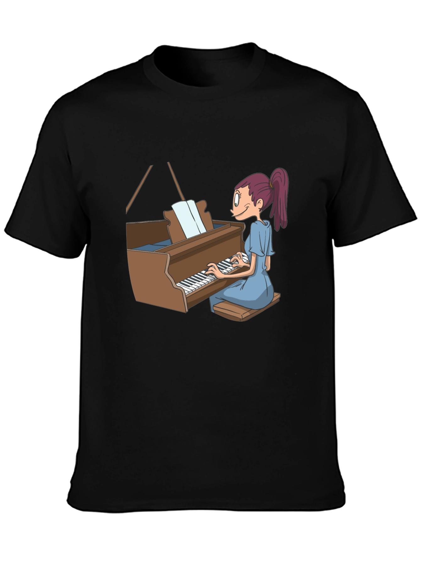 Piano Girl Graphic Tee - Black Cotton T-Shirt