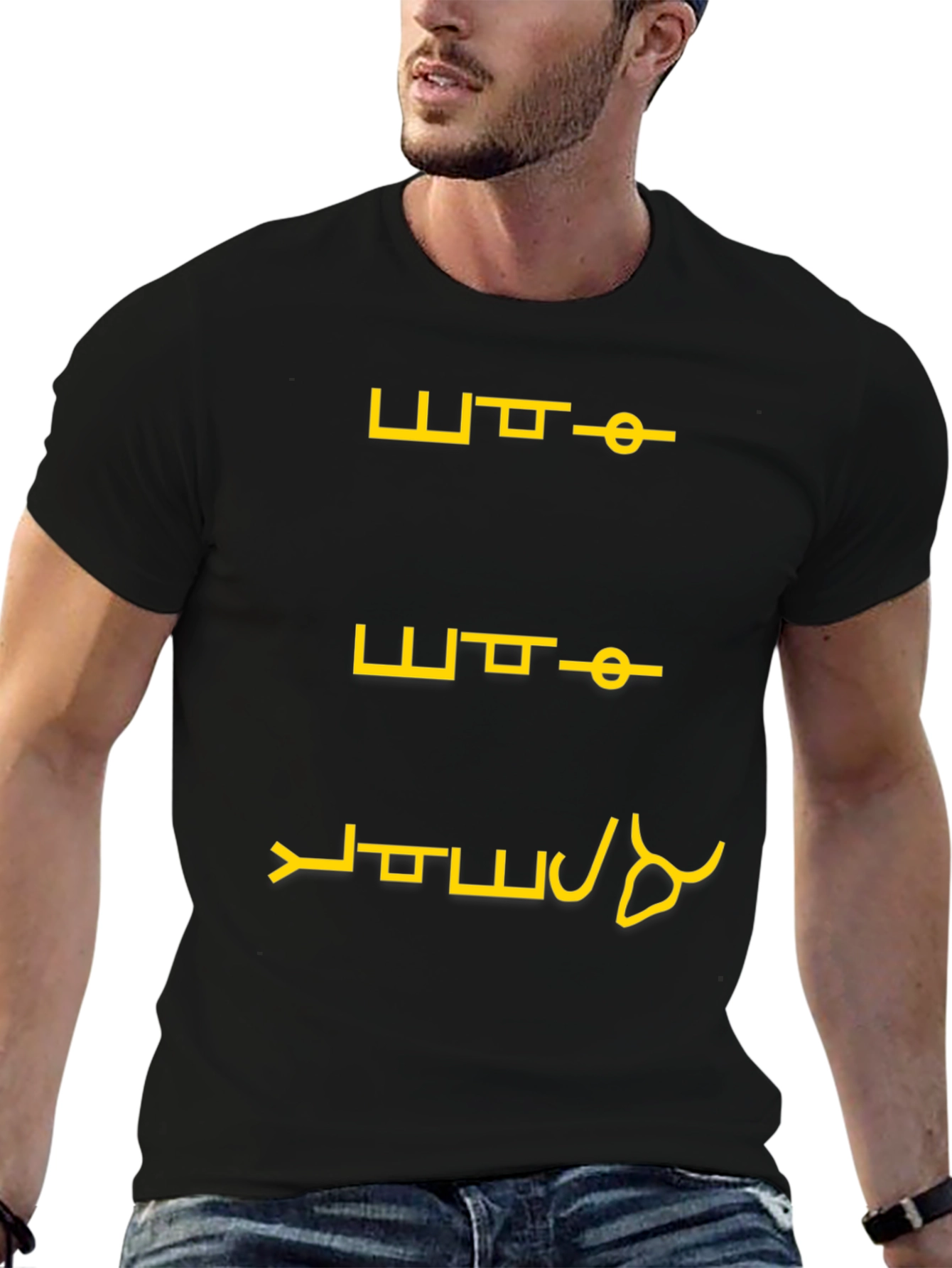 Black T-shirt with Yellow Sci-fi Text
