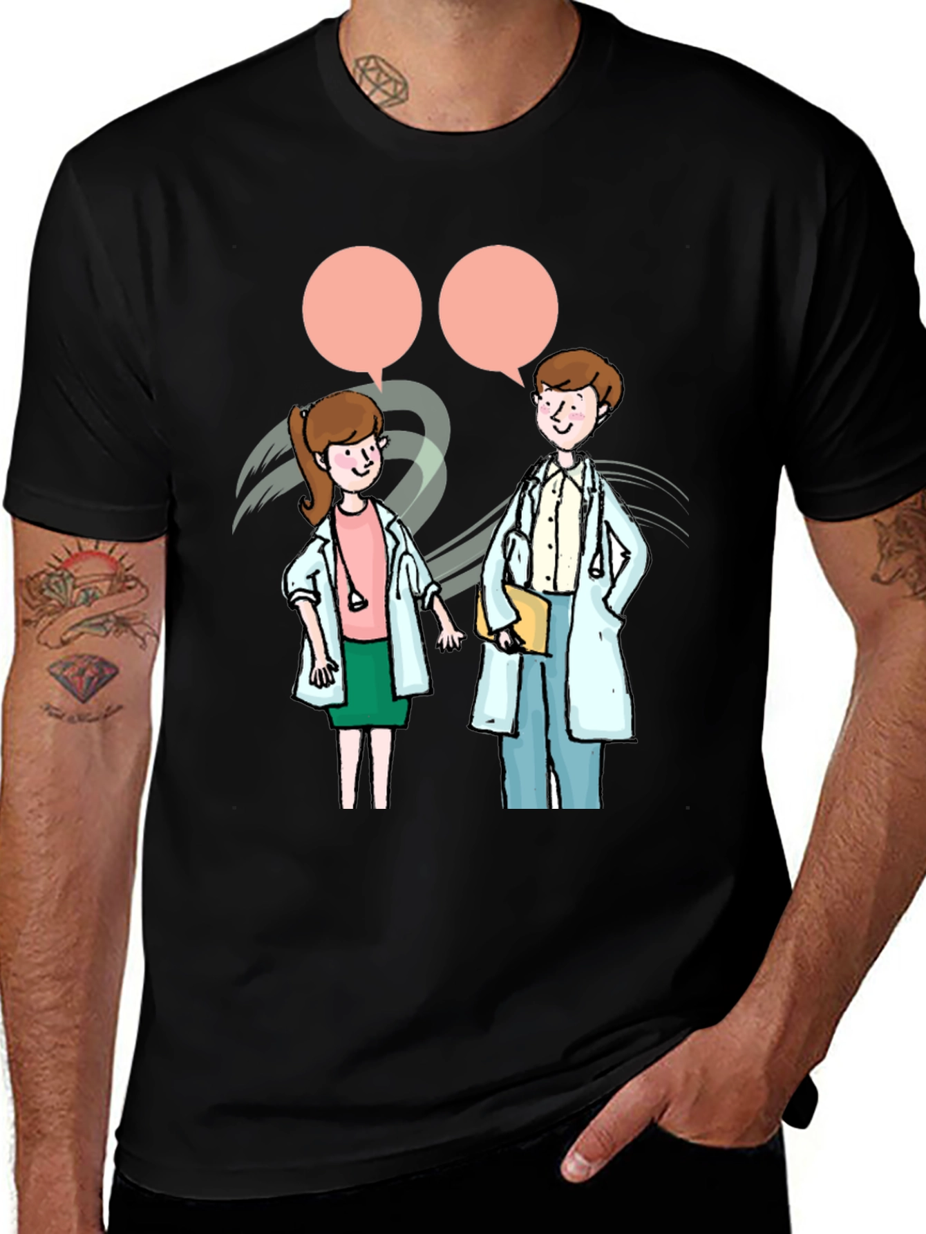 Doctor Cartoon Black T-Shirt
