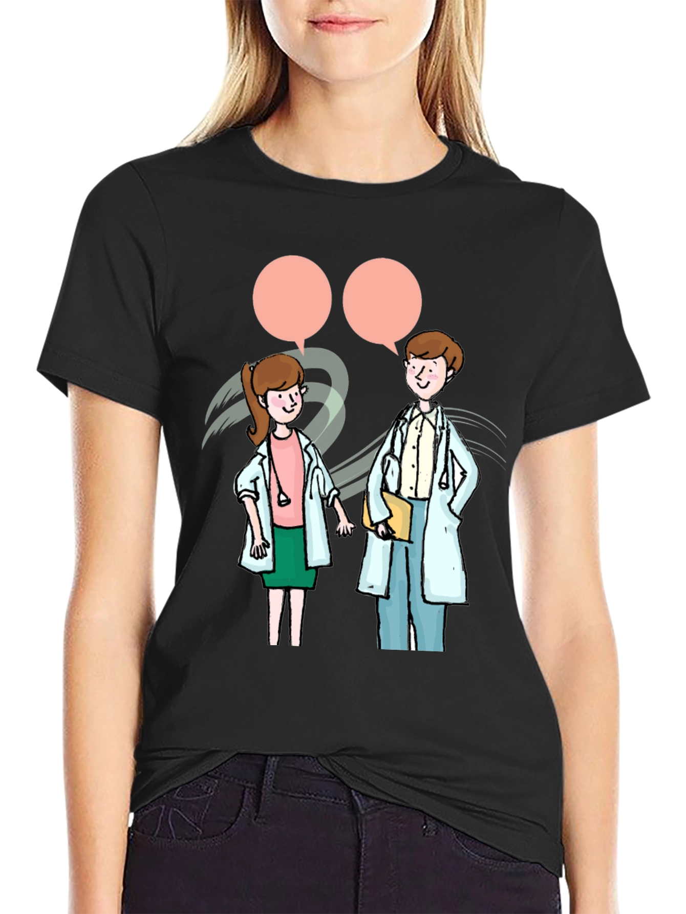 Doctor Cartoon Black T-Shirt