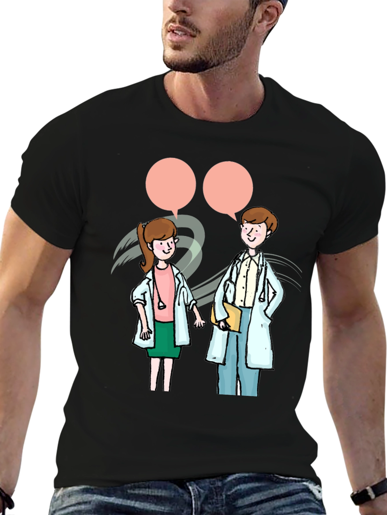 Doctor Cartoon Black T-Shirt