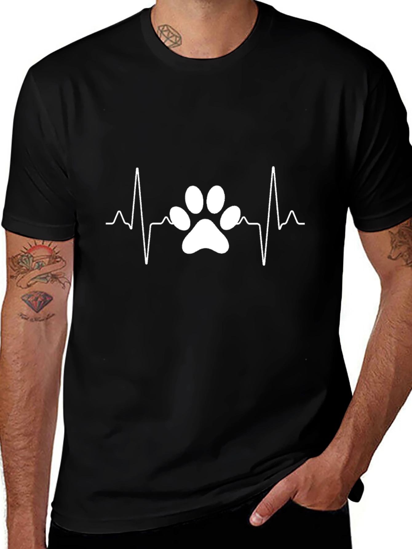 Dog Paw Heartbeat Tee - Black Casual T-Shirt
