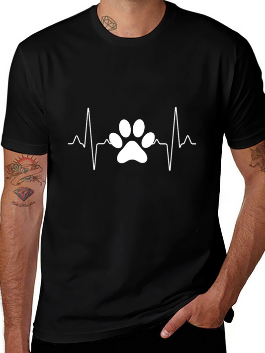 Dog Paw Heartbeat Tee - Black Casual T-Shirt