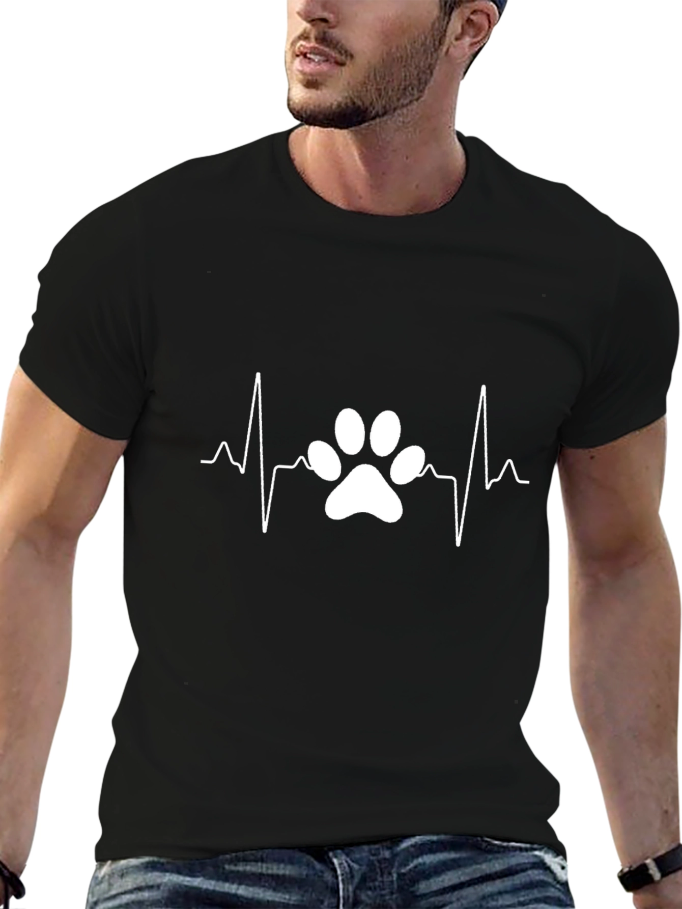 Dog Paw Heartbeat Tee - Black Casual T-Shirt