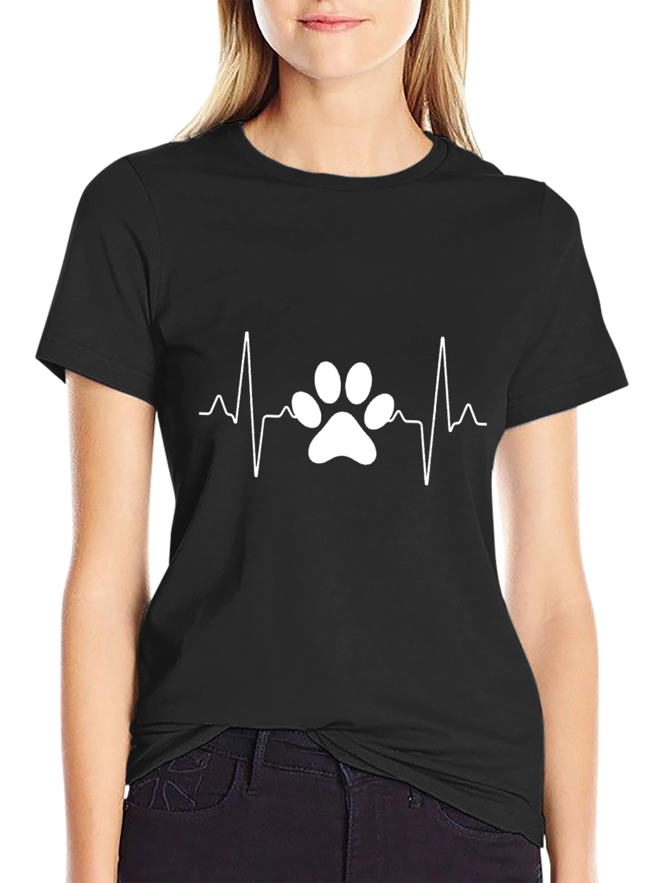 Dog Paw Heartbeat Tee - Black Casual T-Shirt