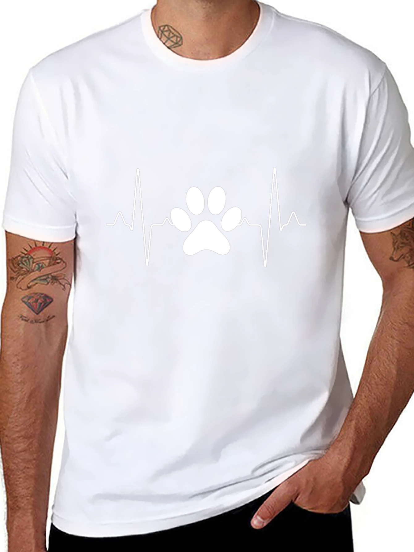 Dog Paw Heartbeat Tee - Black Casual T-Shirt
