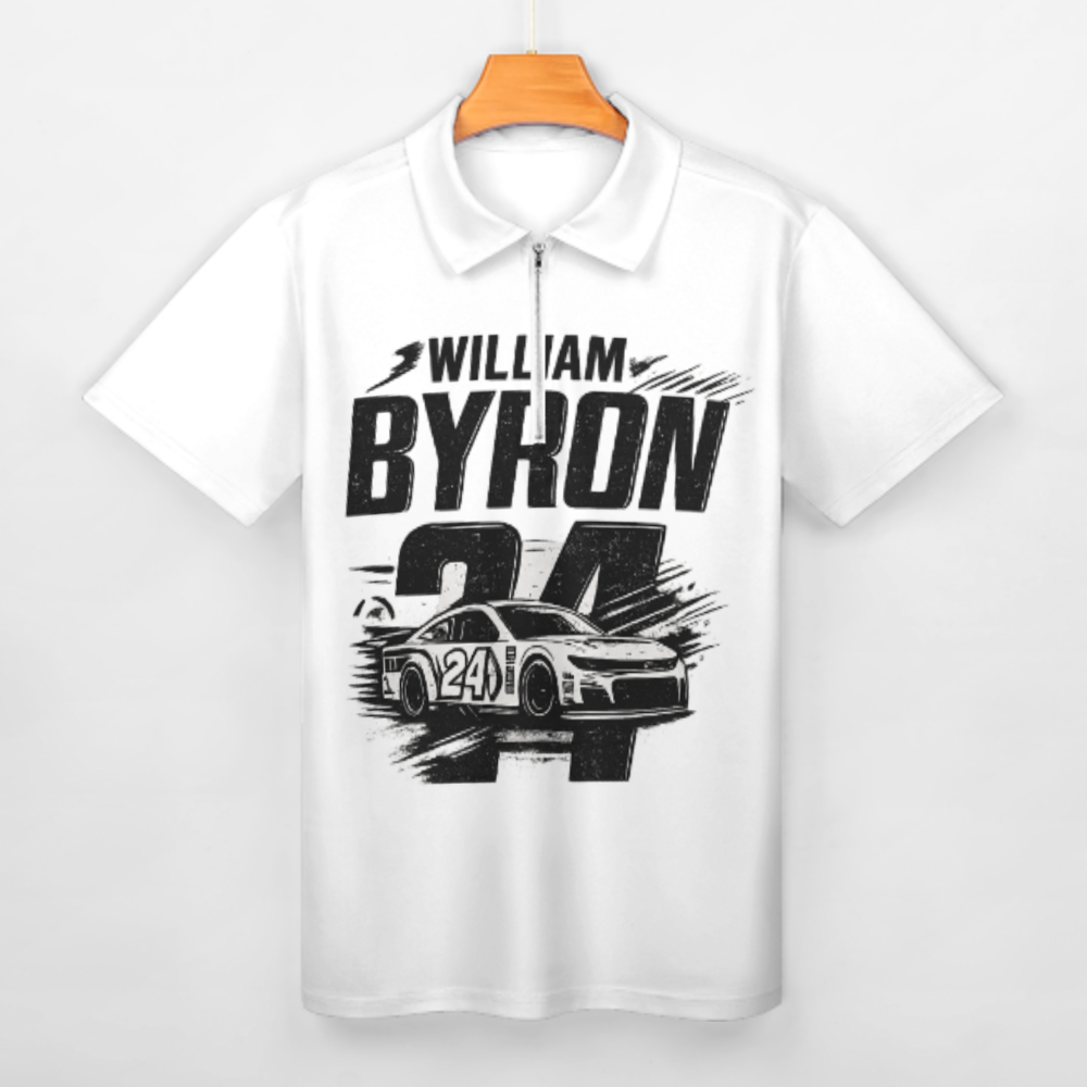 Vintage Racing Driver Graphic Polo Shirt, Retro Speed Car Number 24 Zip Tee, Motorsport Inspired Streetwear Top(z709)