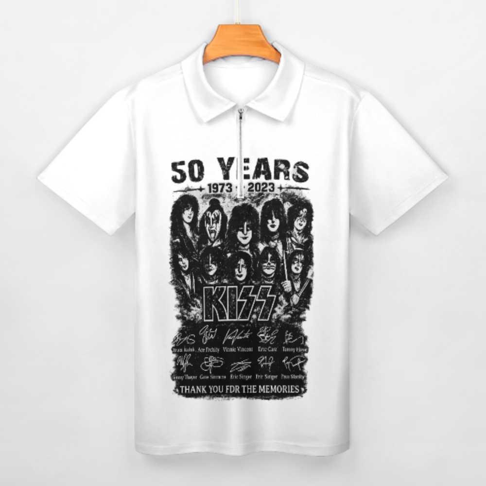 Vintage Rock Band Tribute Graphic Polo Shirt, Retro Concert Fan Art Zip Polo, Classic Music Inspired Streetwear Tee(z707)
