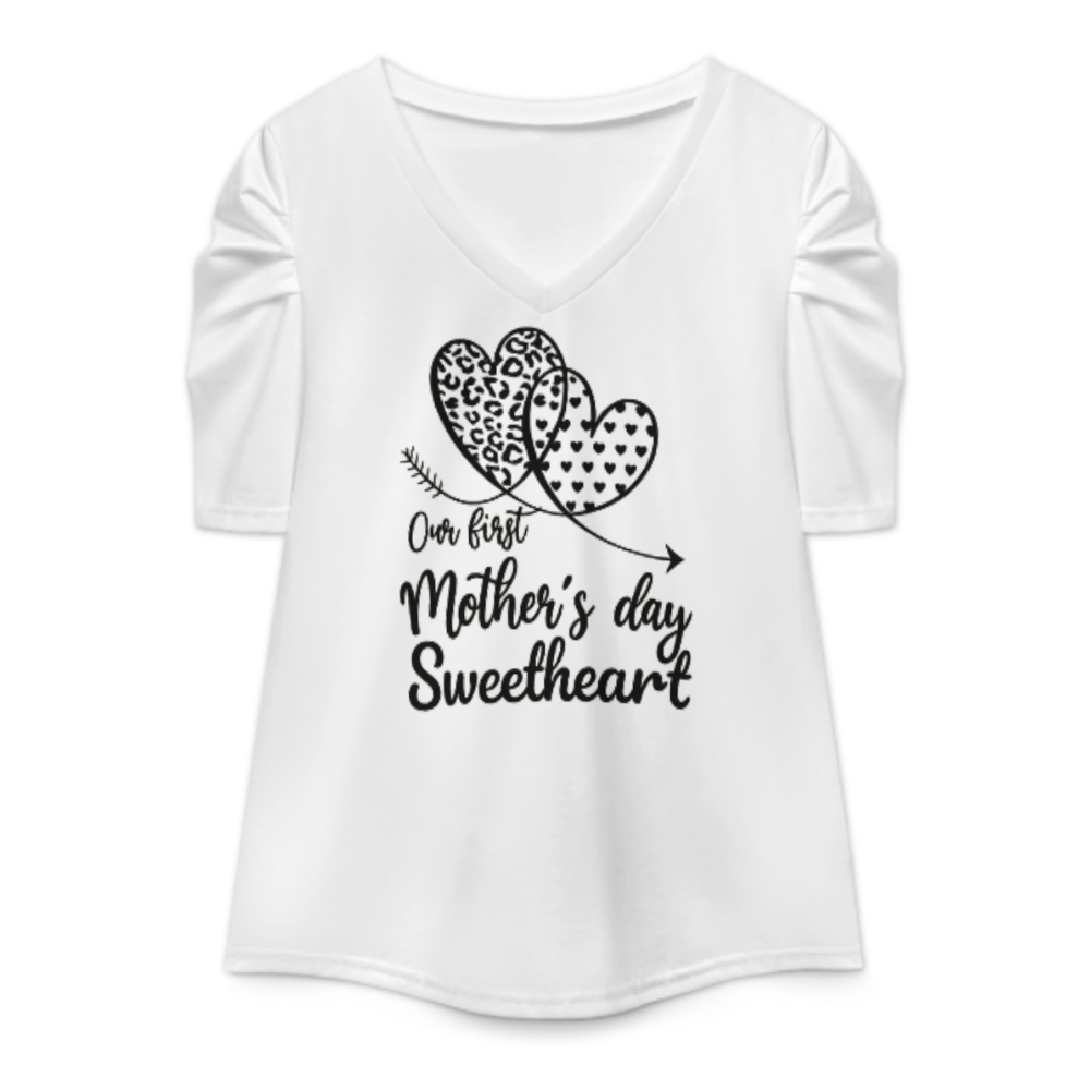 Our First Mother’s Day Sweetheart V-Neck Tee, Cute Heart Graphic Mom Shirt, Minimal Family Celebration Top, Stylish Motherhood Gift for New Moms(z692)