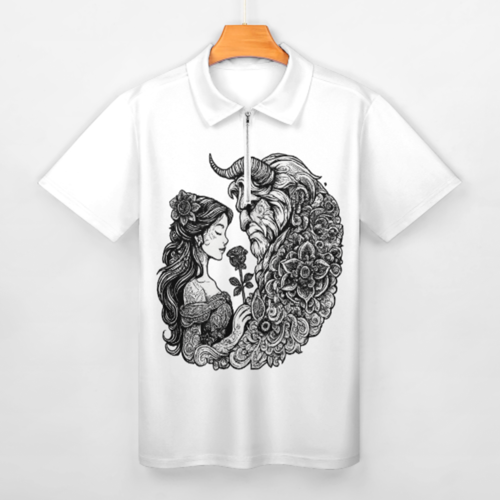 Beauty And Beast Inspired Gothic Romance Shirt, Vintage Fantasy Couple Graphic Tee, Floral Dark Fairytale Apparel, Romantic Tattoo Style Unisex Fashion Top(z704)