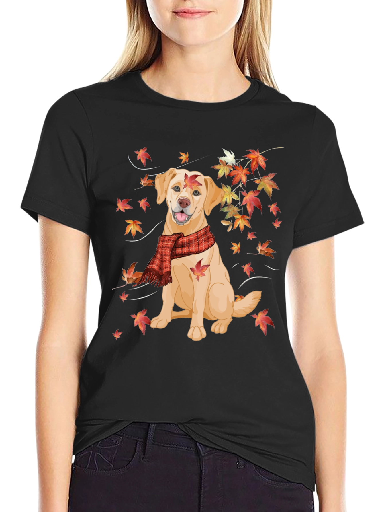 Autumn Dog Graphic Tee - Labrador in Scarf
