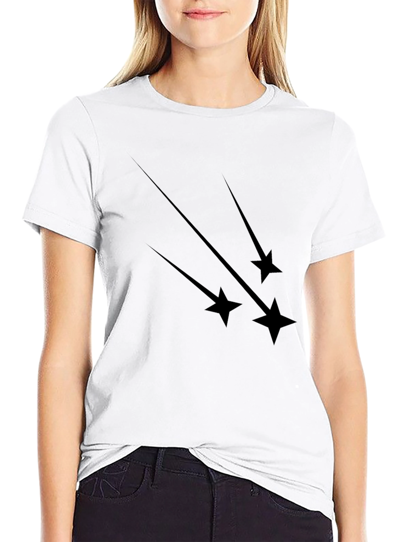 Mens Black T-Shirt with Falling Star Graphic