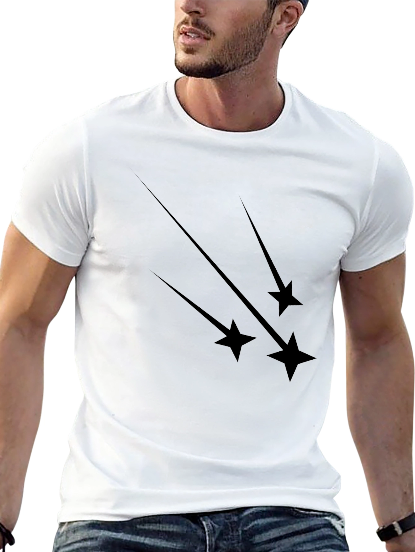 Mens Black T-Shirt with Falling Star Graphic