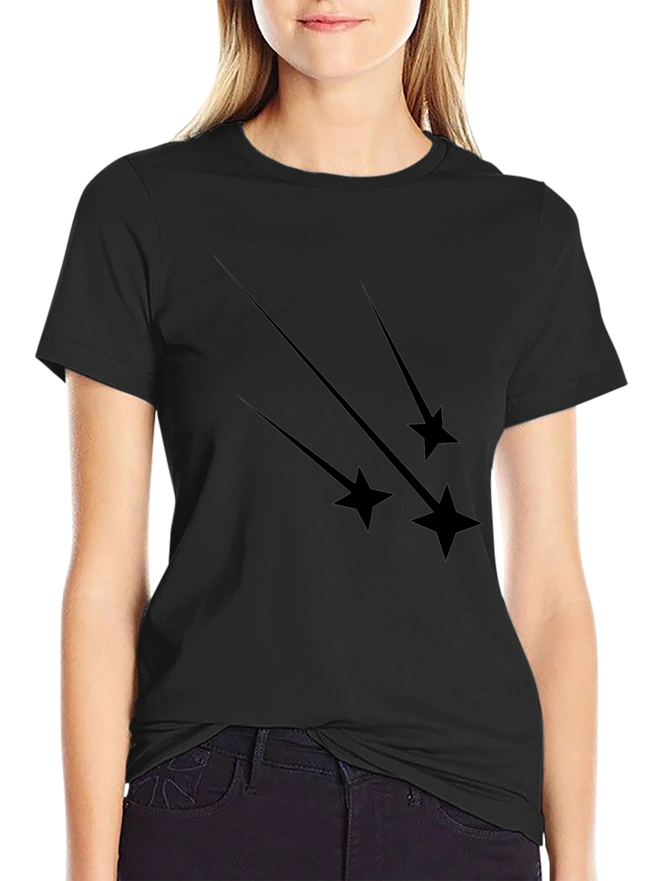 Mens Black T-Shirt with Falling Star Graphic