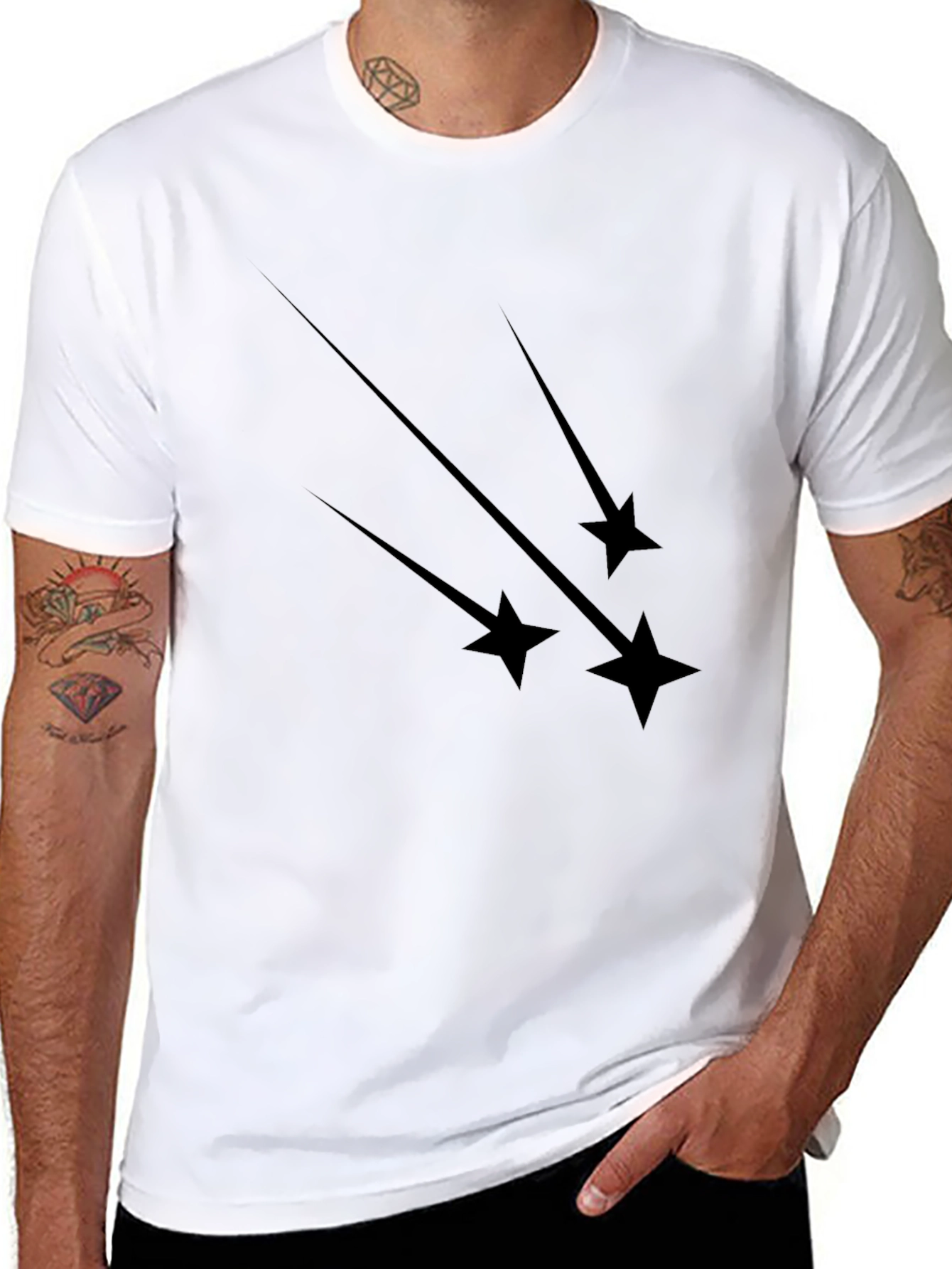 Mens Black T-Shirt with Falling Star Graphic
