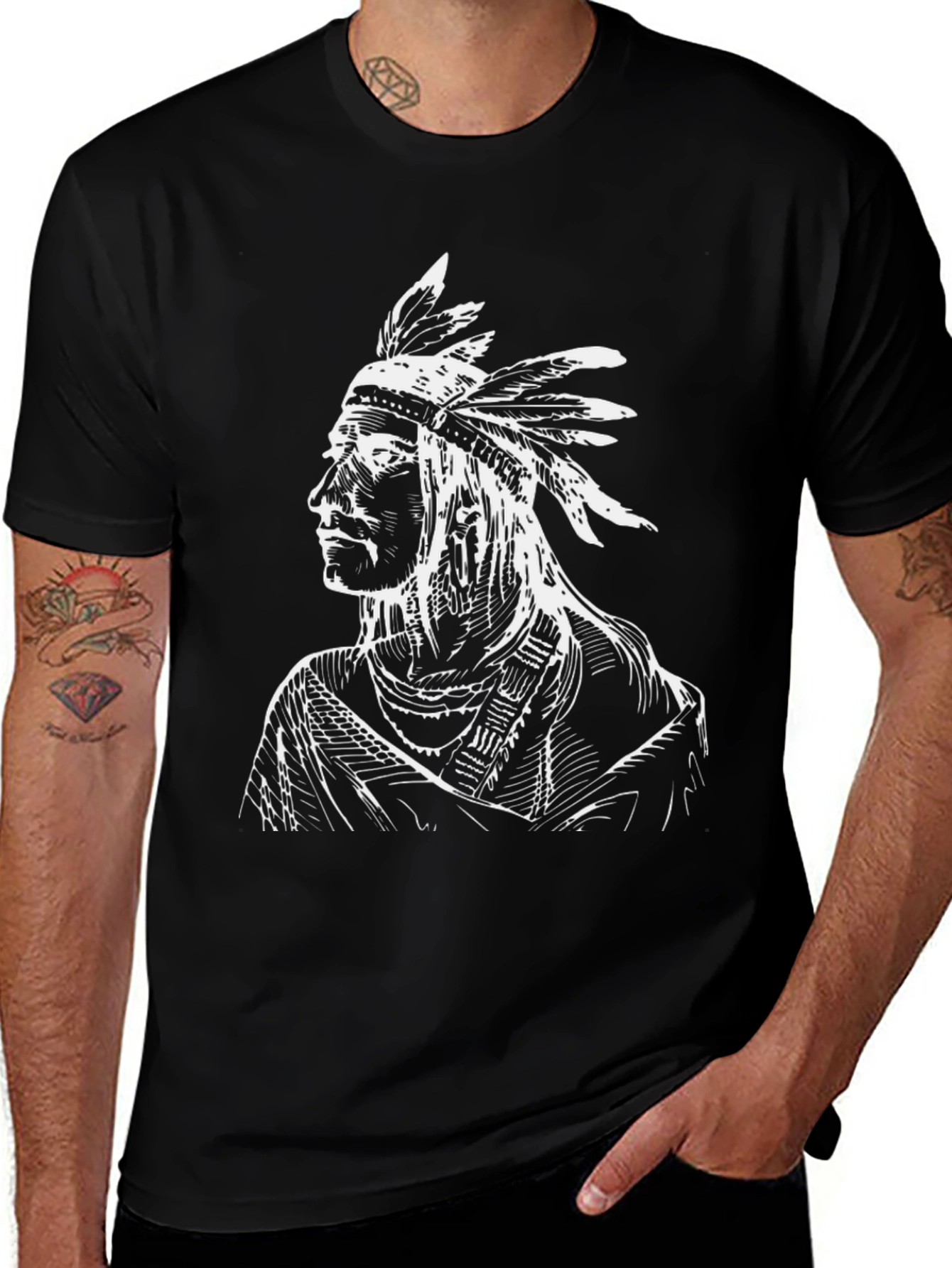 Native American Chief Graphic T-Shirt - Black
