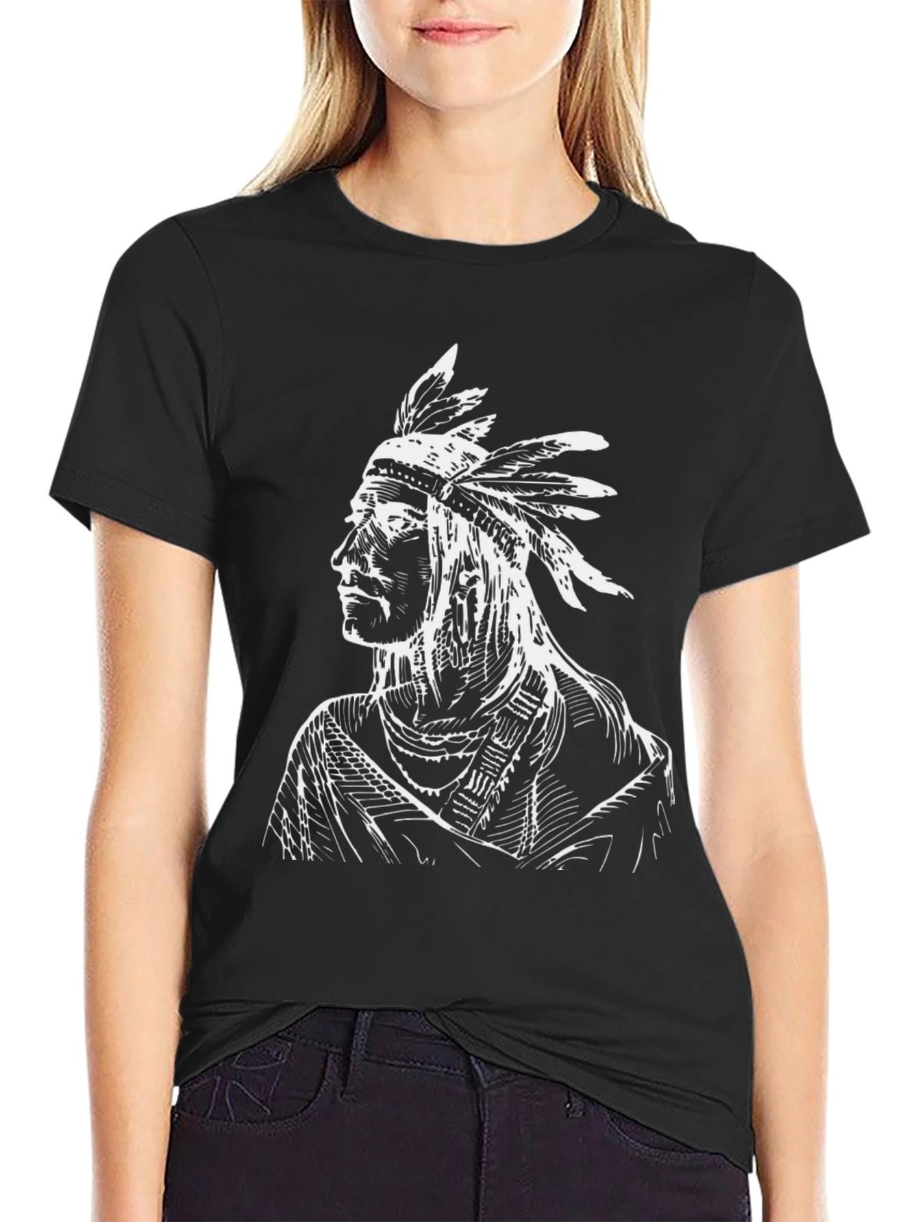 Native American Chief Graphic T-Shirt - Black