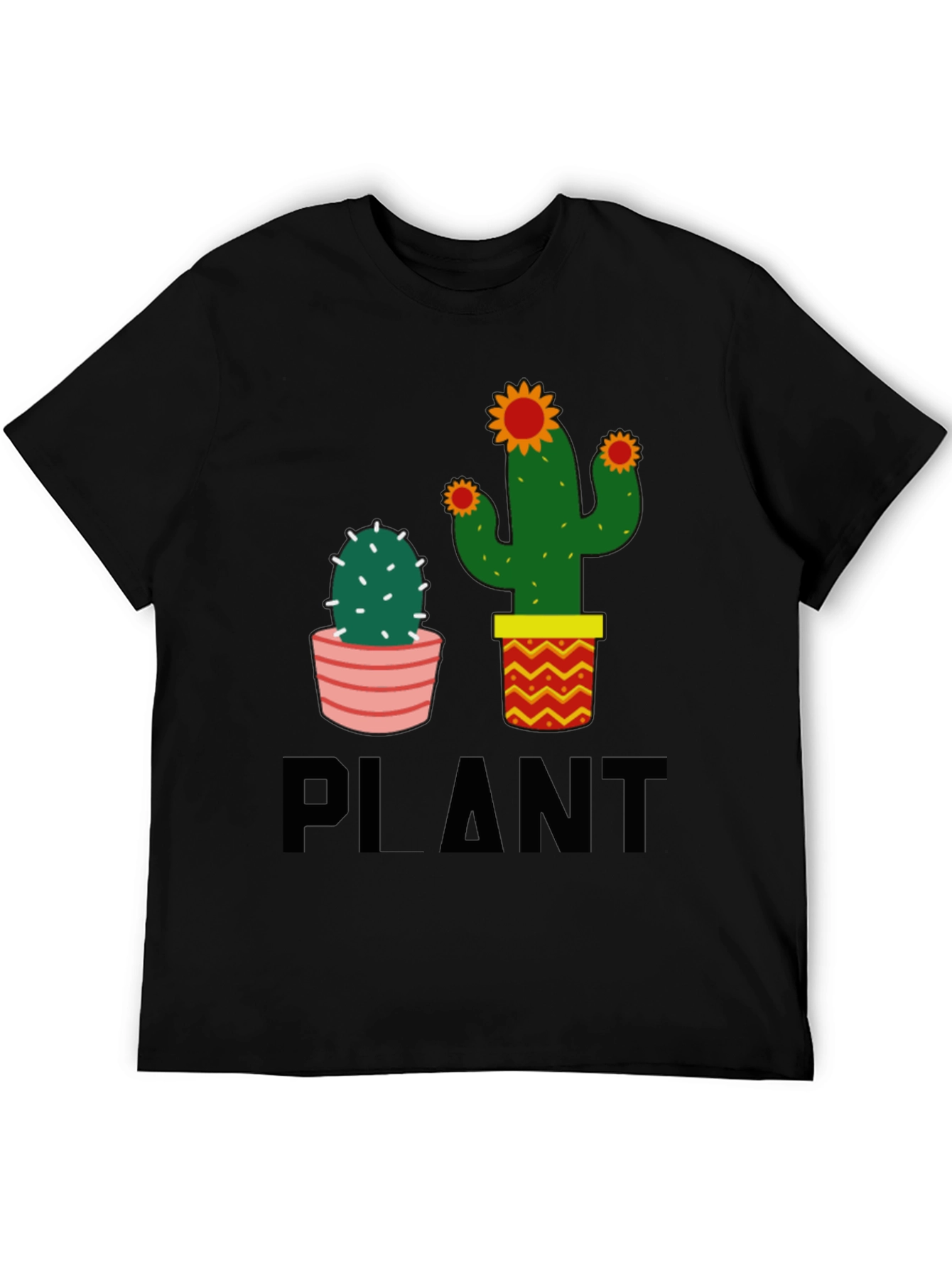 Cactus Plant Graphic Tee - Black Cotton Casual T-Shirt