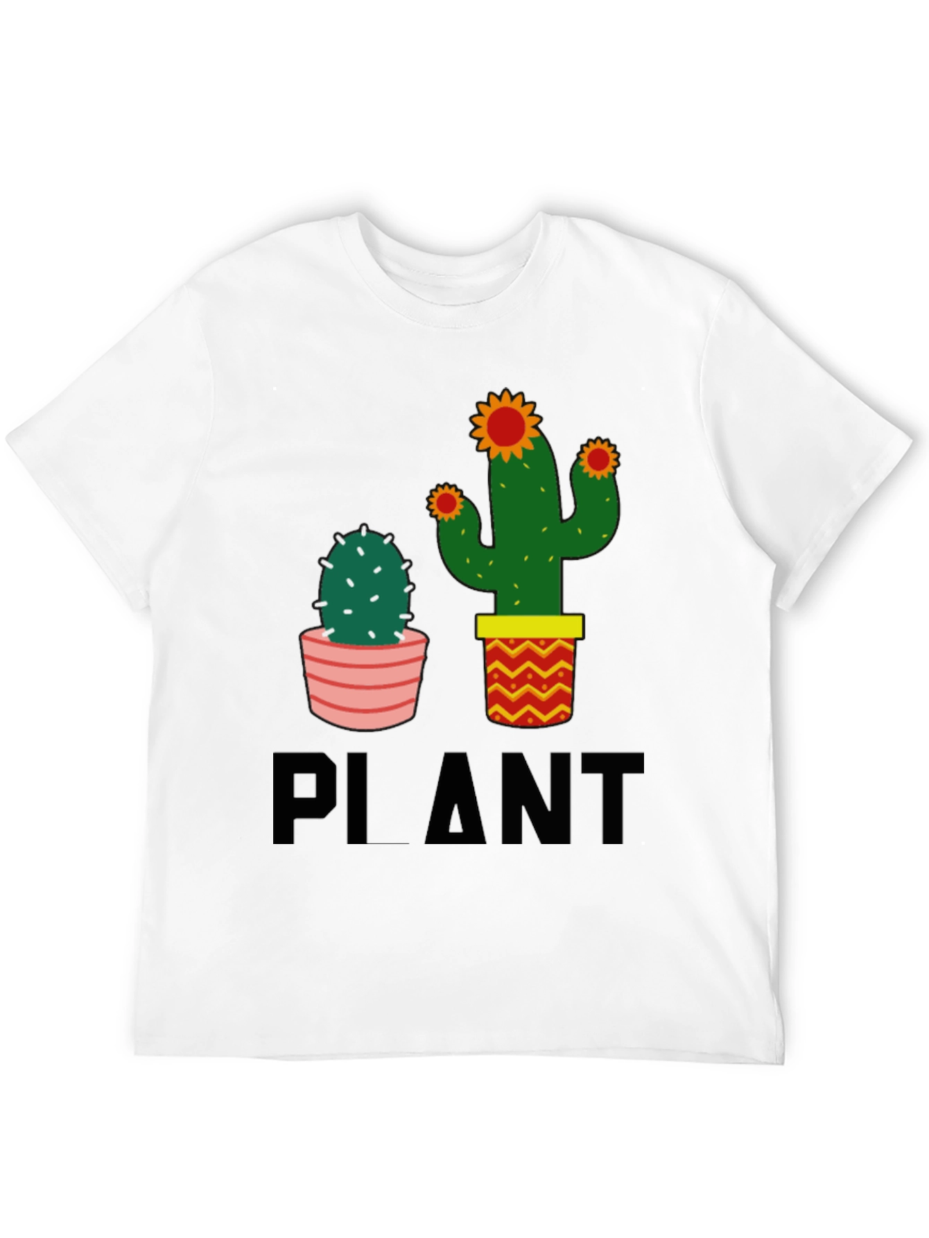 Cactus Plant Graphic Tee - Black Cotton Casual T-Shirt