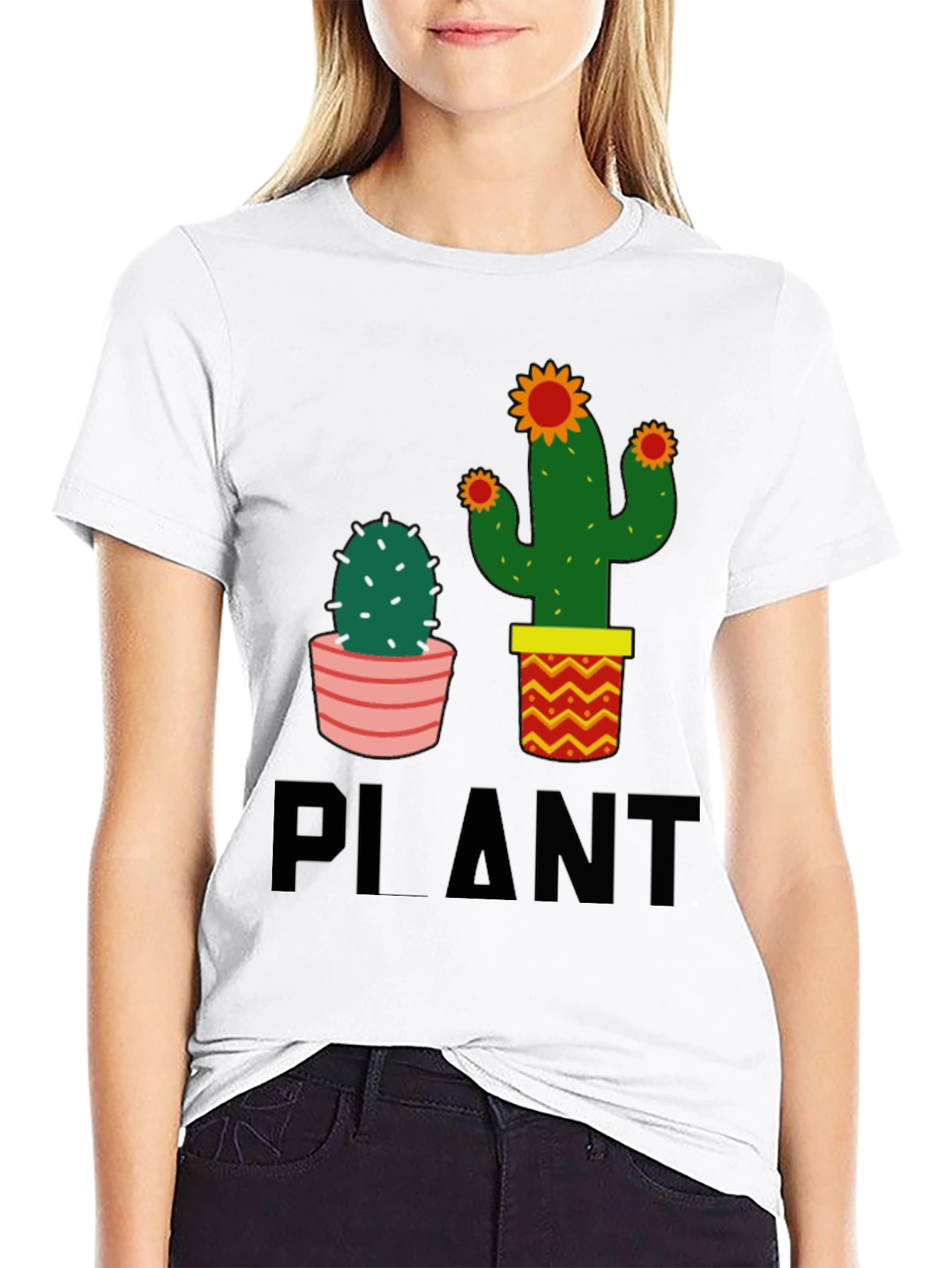Cactus Plant Graphic Tee - Black Cotton Casual T-Shirt