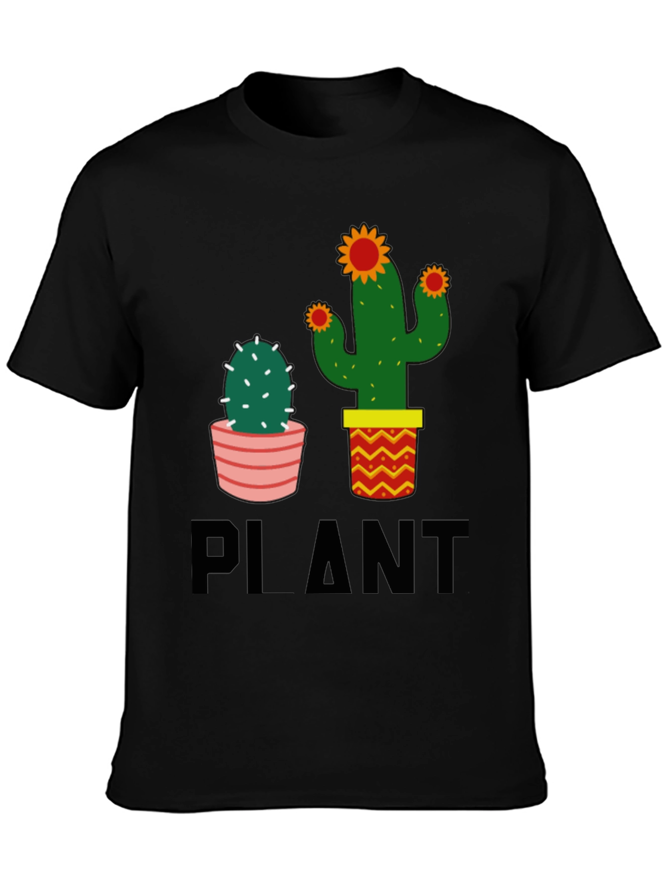 Cactus Plant Graphic Tee - Black Cotton Casual T-Shirt