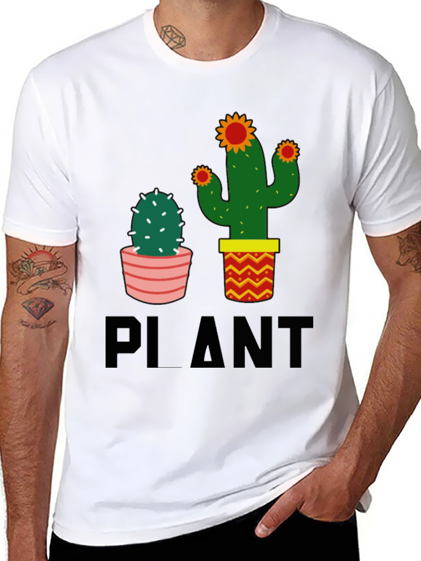 Cactus Plant Graphic Tee - Black Cotton Casual T-Shirt