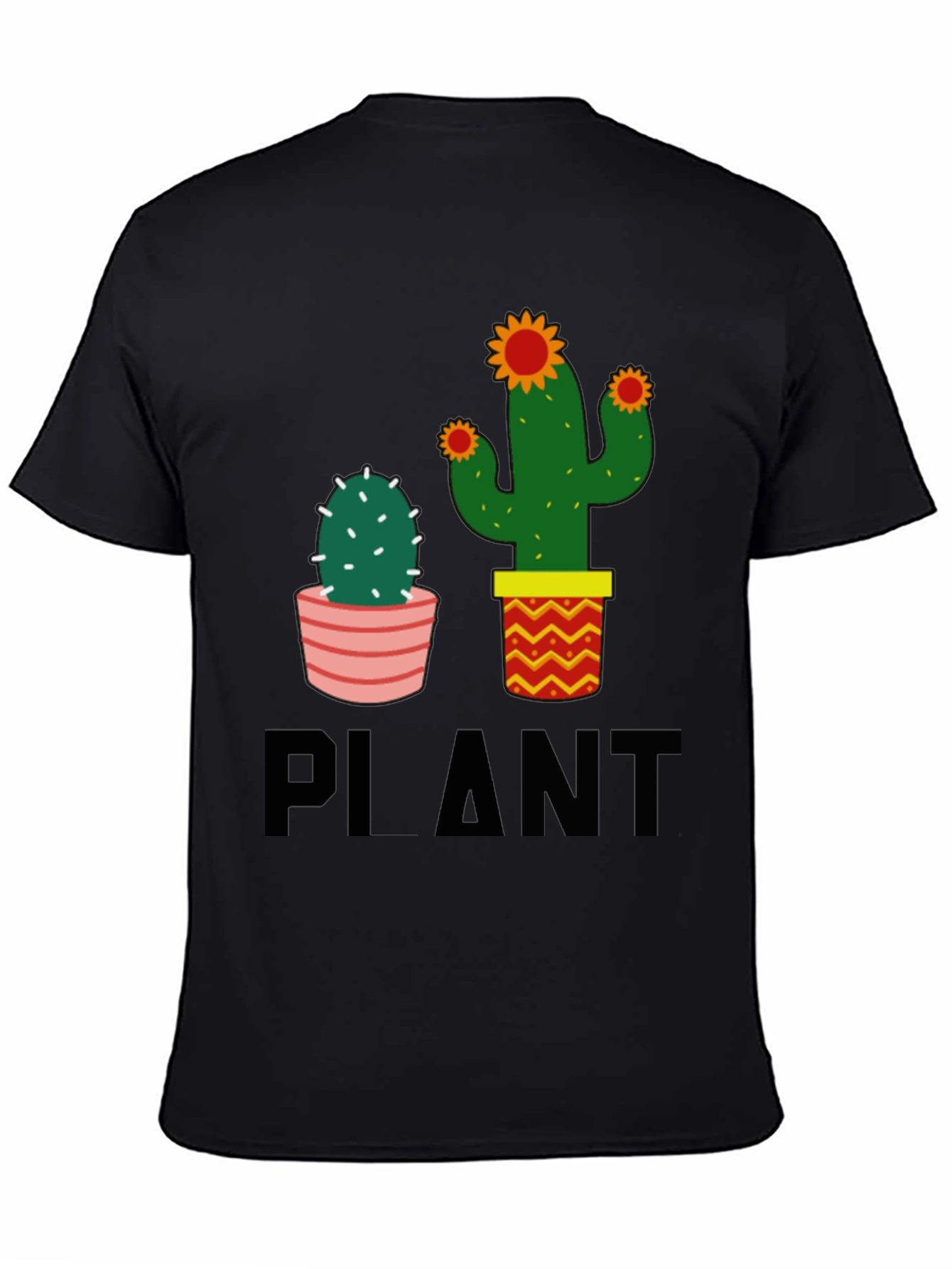 Cactus Plant Graphic Tee - Black Cotton Casual T-Shirt