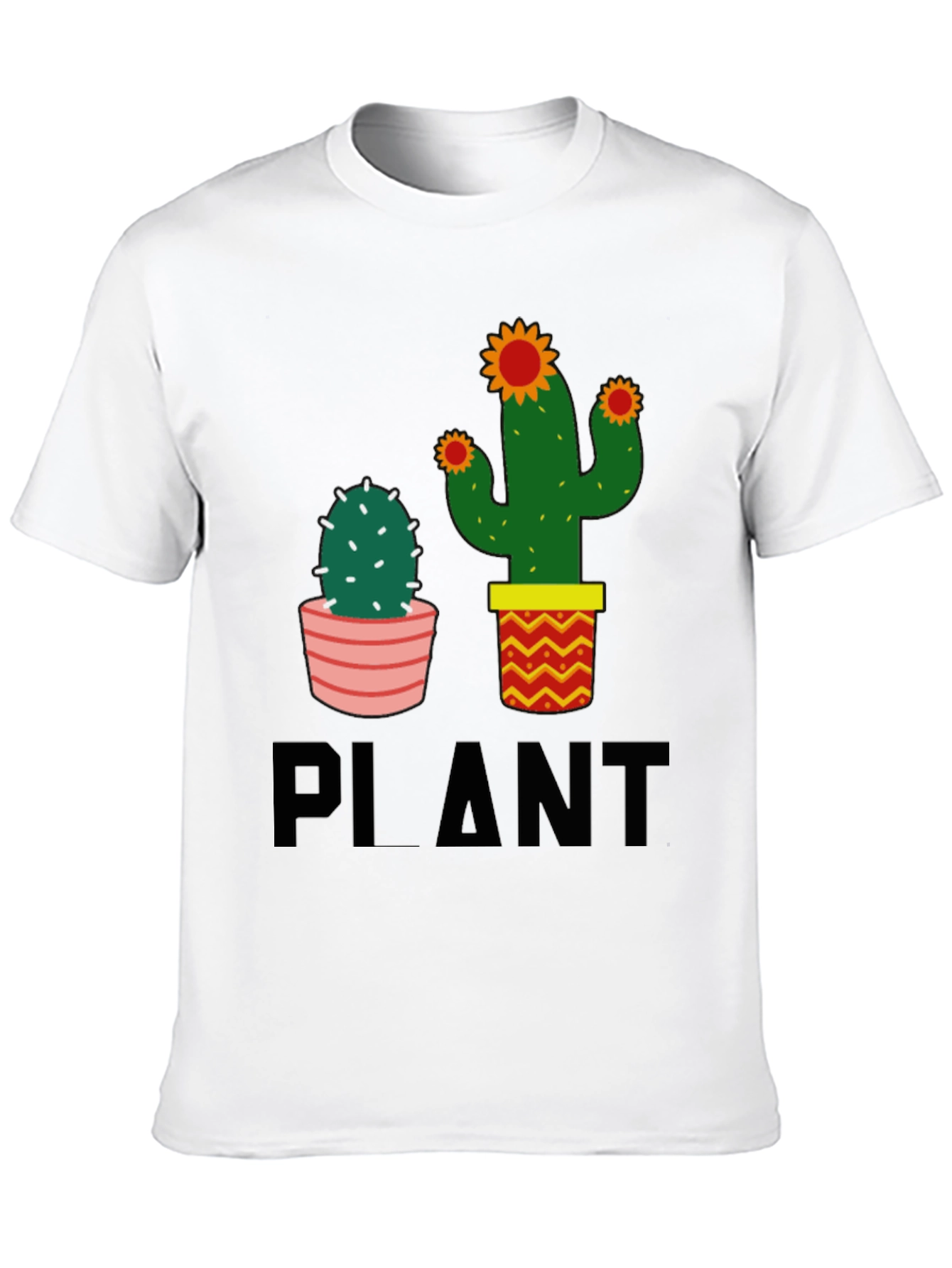 Cactus Plant Graphic Tee - Black Cotton Casual T-Shirt