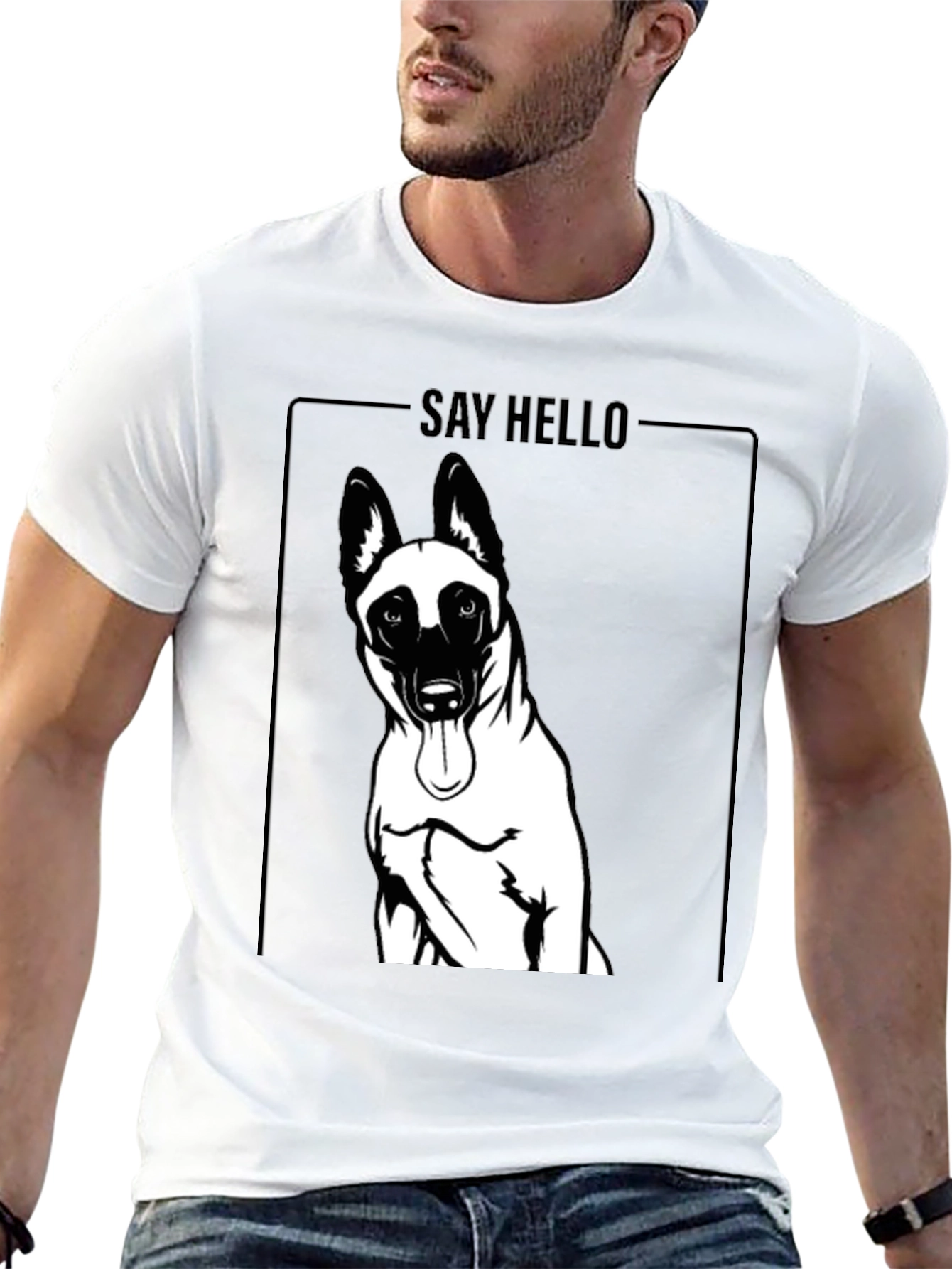 Dog Graphic Tee - Say Hello Black Cotton T-Shirt