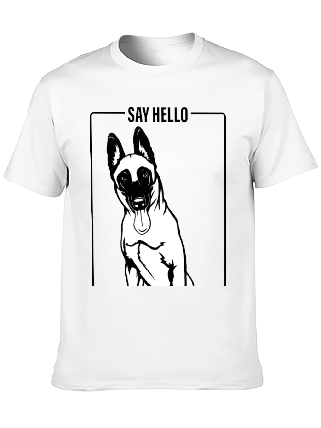 Dog Graphic Tee - Say Hello Black Cotton T-Shirt