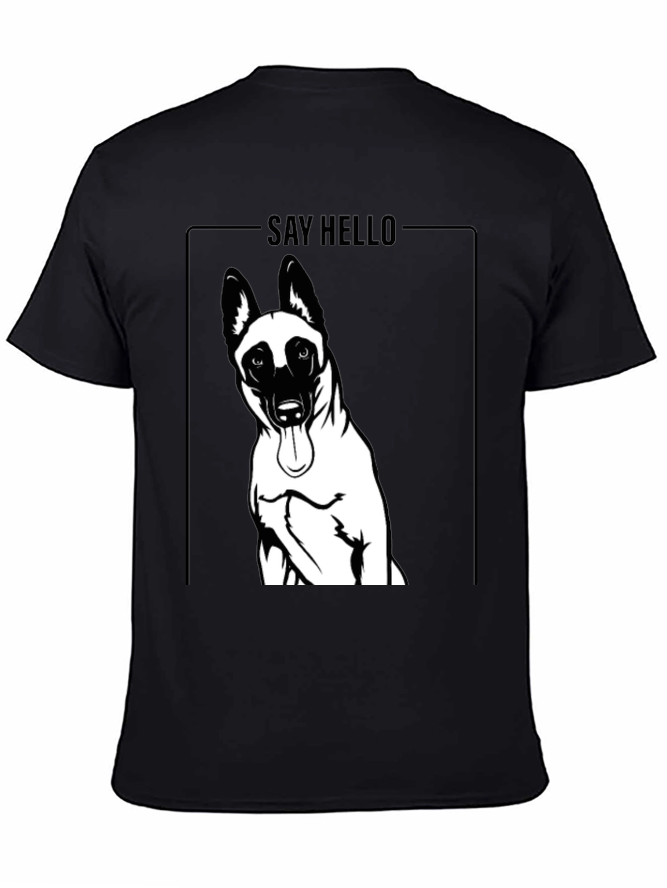 Dog Graphic Tee - Say Hello Black Cotton T-Shirt
