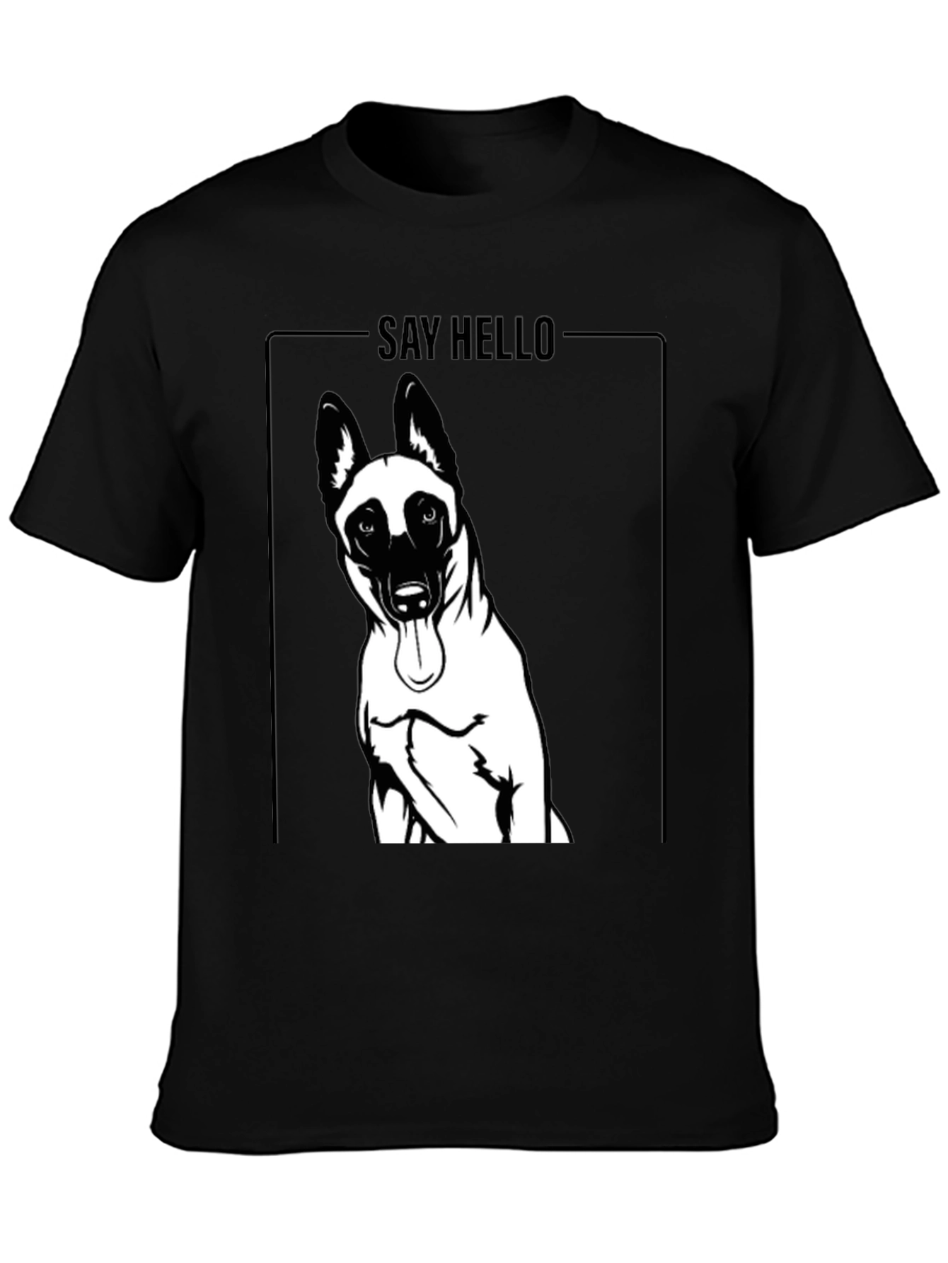 Dog Graphic Tee - Say Hello Black Cotton T-Shirt