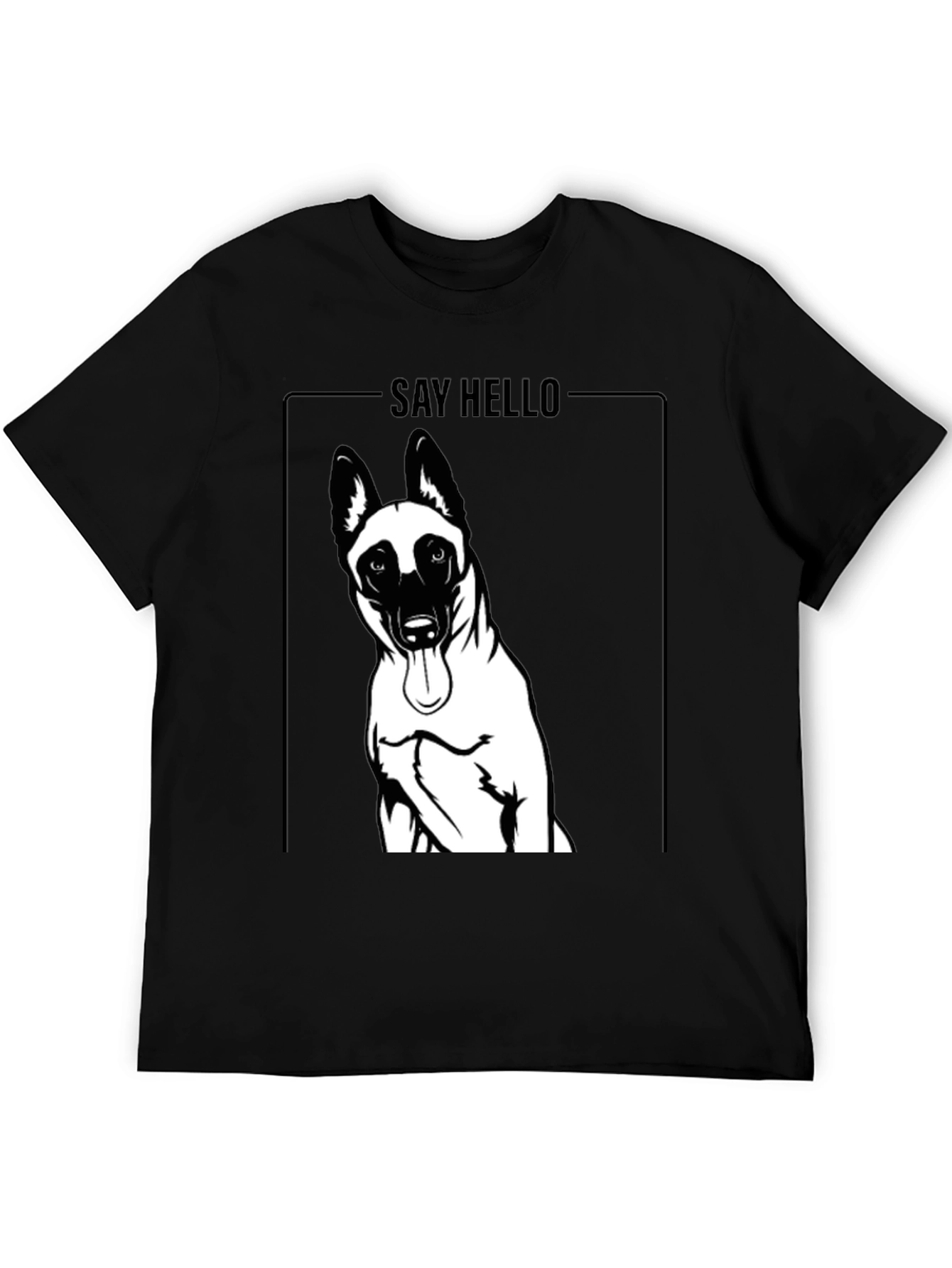 Dog Graphic Tee - Say Hello Black Cotton T-Shirt