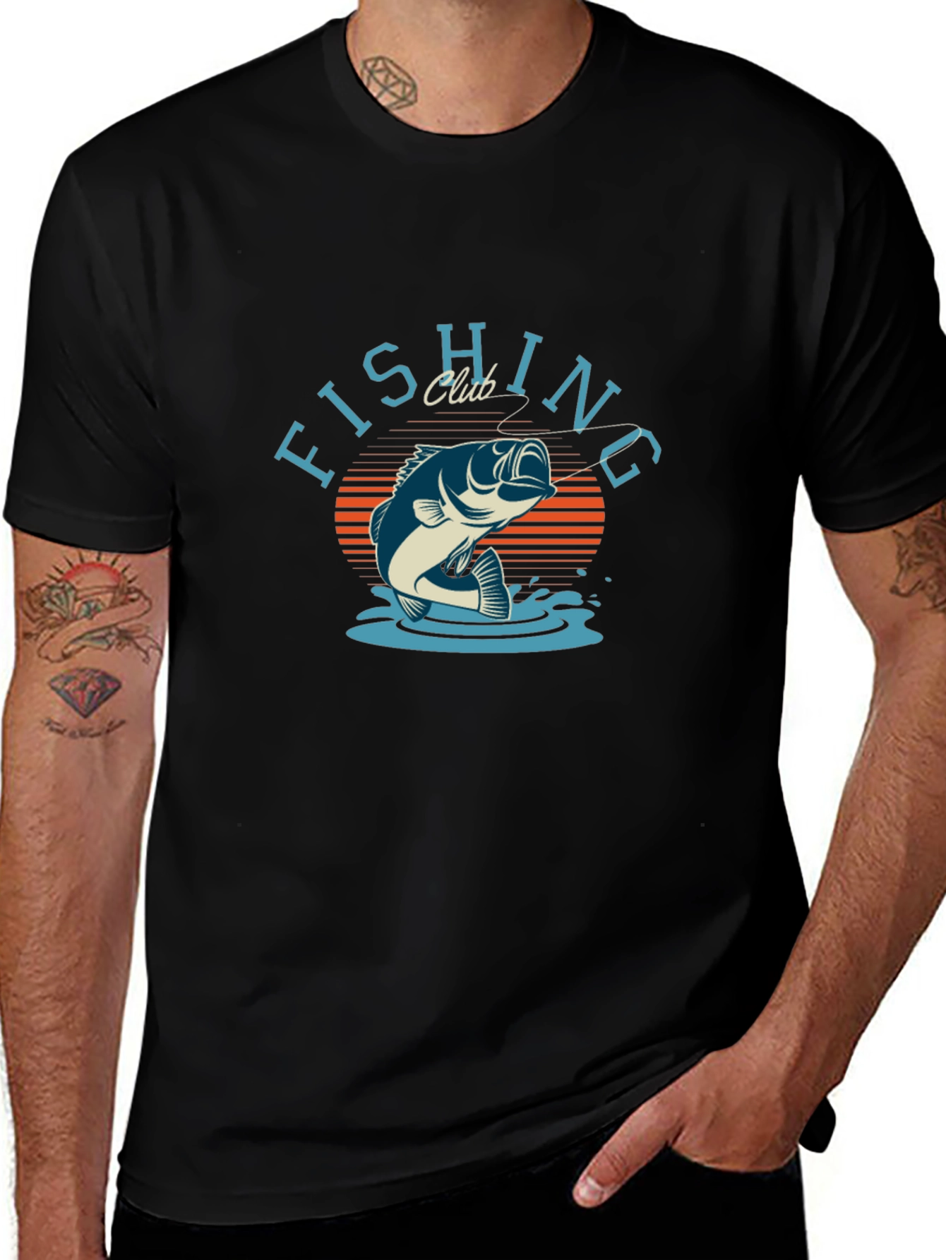 Fishing Club Graphic Tee - Mens Black Cotton T-Shirt