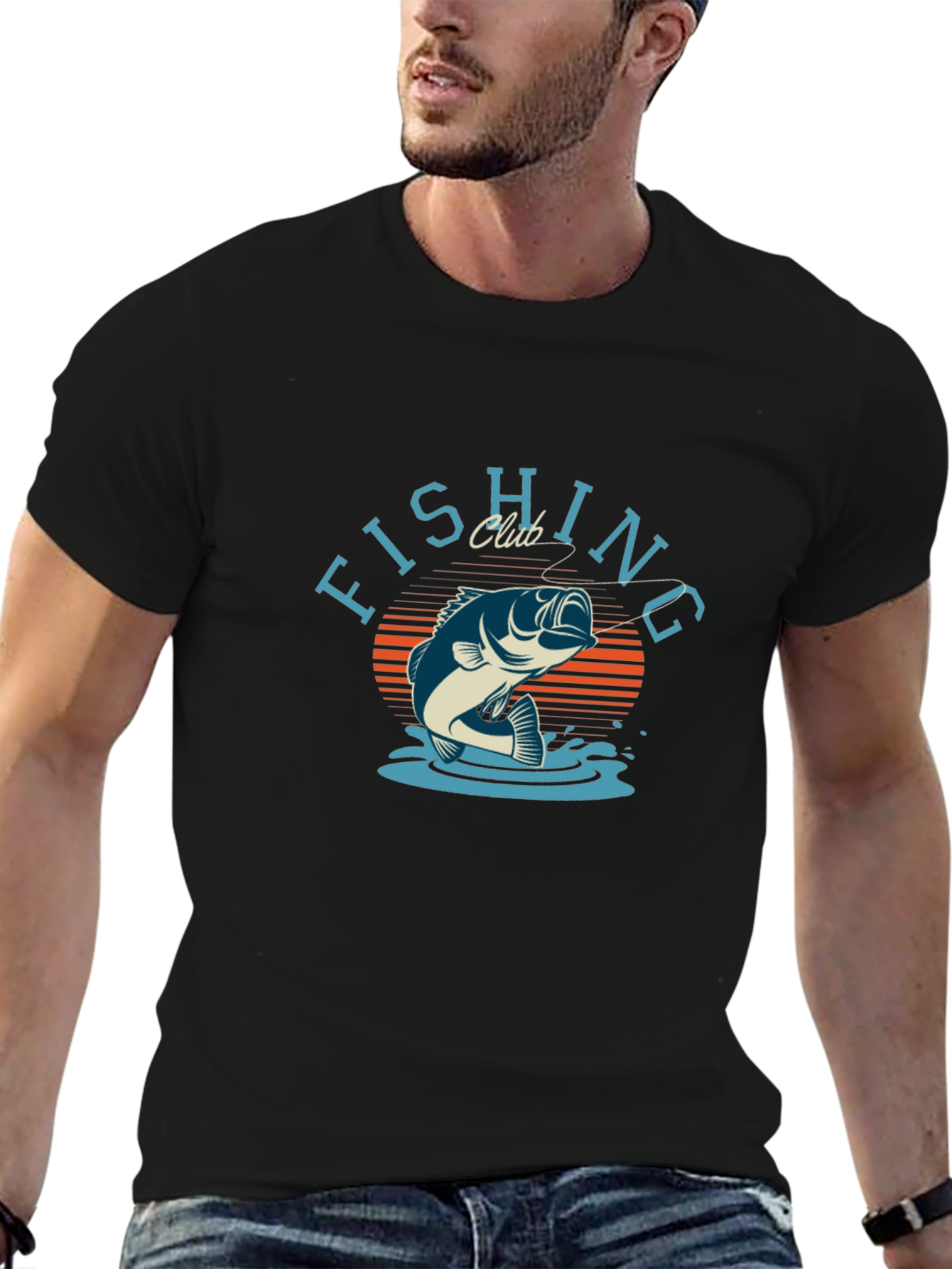 Fishing Club Graphic Tee - Mens Black Cotton T-Shirt