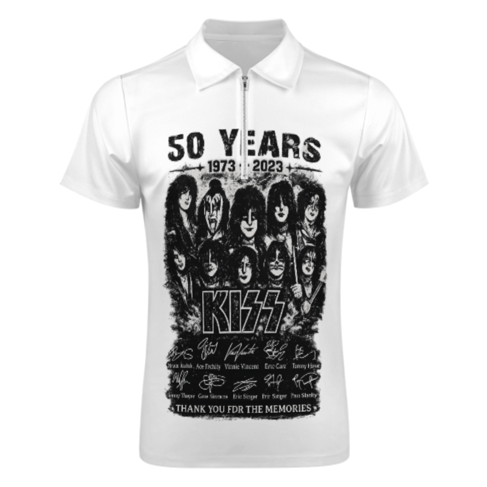 Vintage Rock Band Tribute Graphic Polo Shirt, Retro Concert Fan Art Zip Polo, Classic Music Inspired Streetwear Tee(z707)